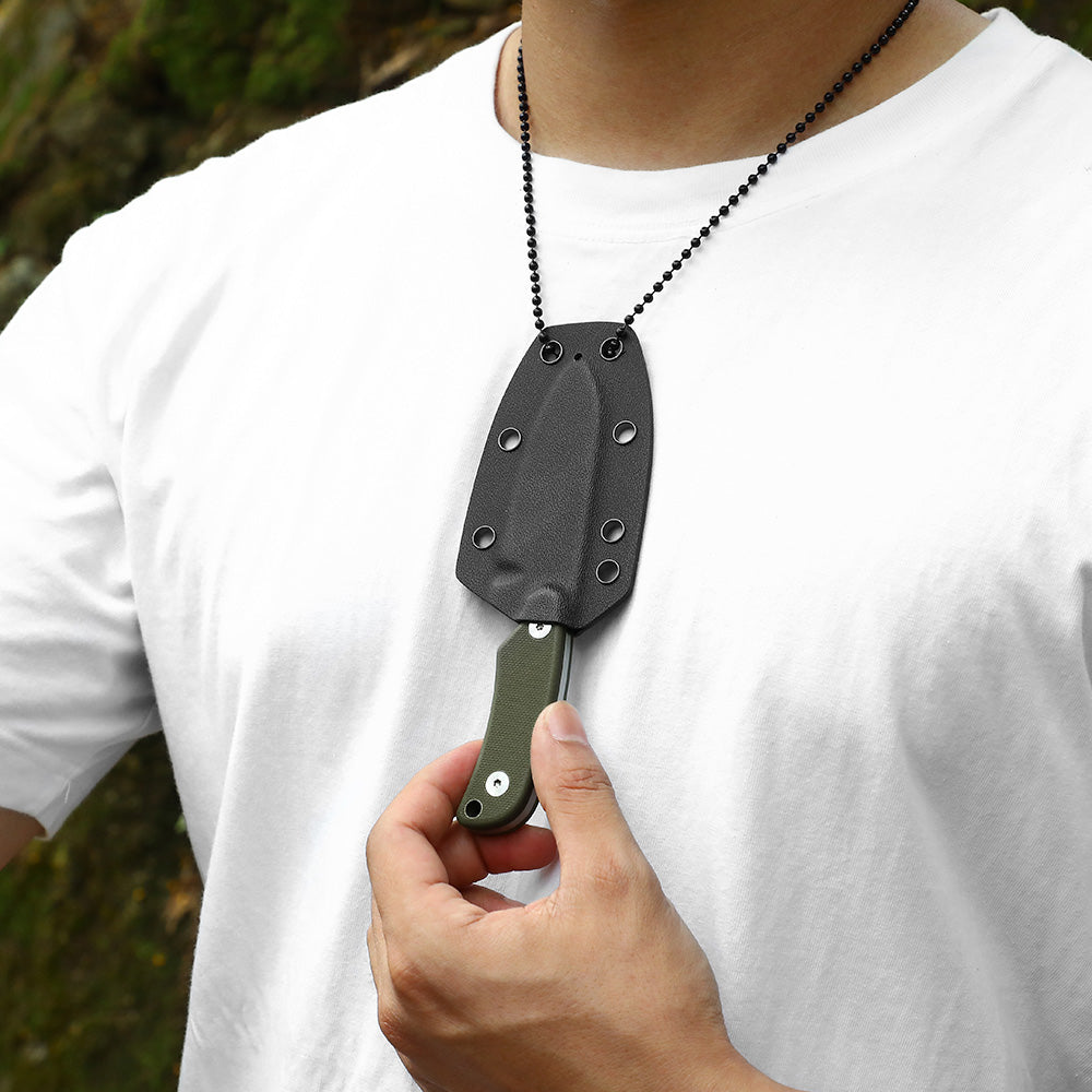 Omesio Nessmuk EDC Neck Knife | D2 Steel Full Tang Fixed Blade with Kydex Sheath