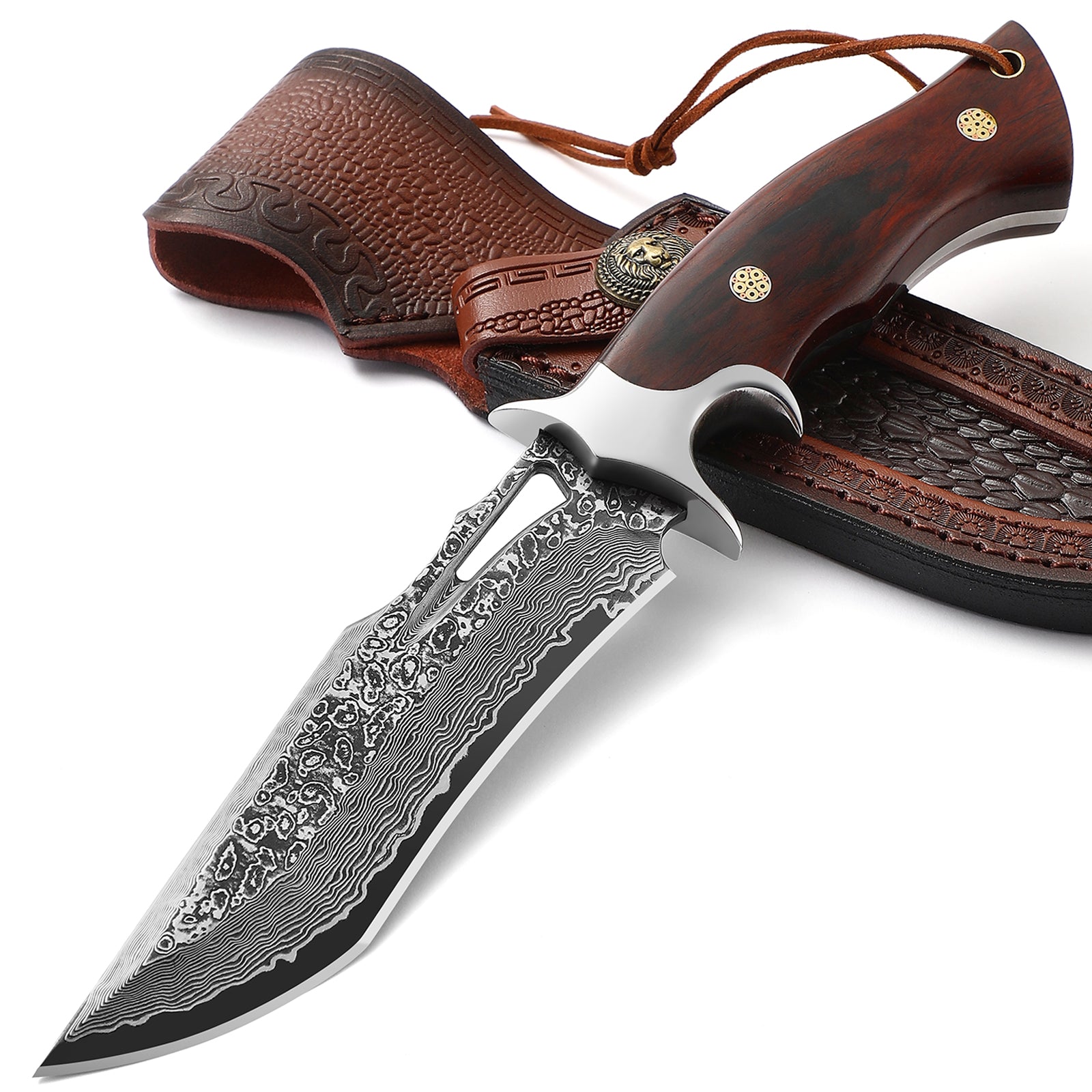 Coltello a lama fissa in acciaio Damasco Full Tang Omesio