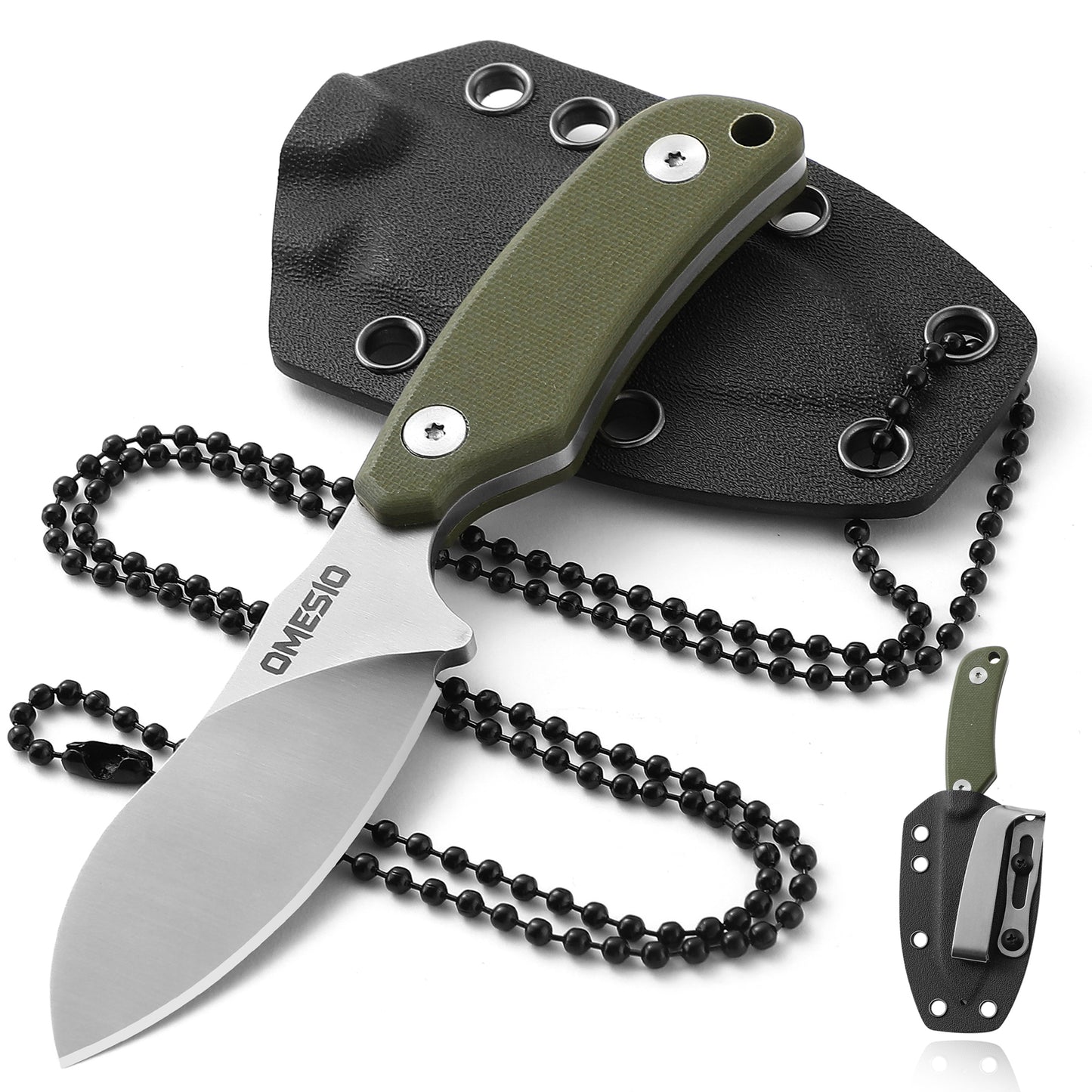 Omesio Nessmuk EDC Neck Knife | D2 Steel Full Tang Fixed Blade with Kydex Sheath