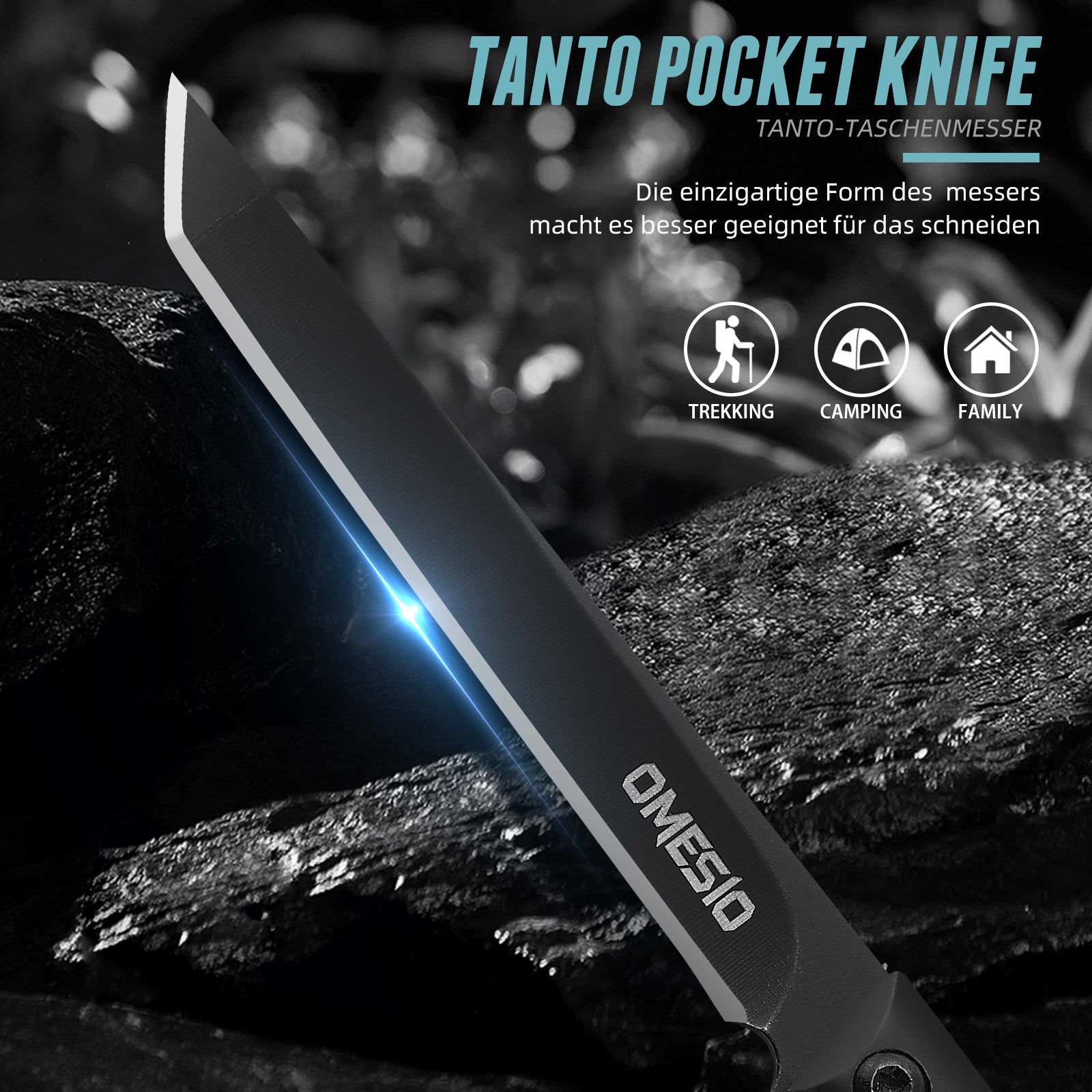 Omesio EDC Slim Tanto Knife | Liner Lock & Flipper Open