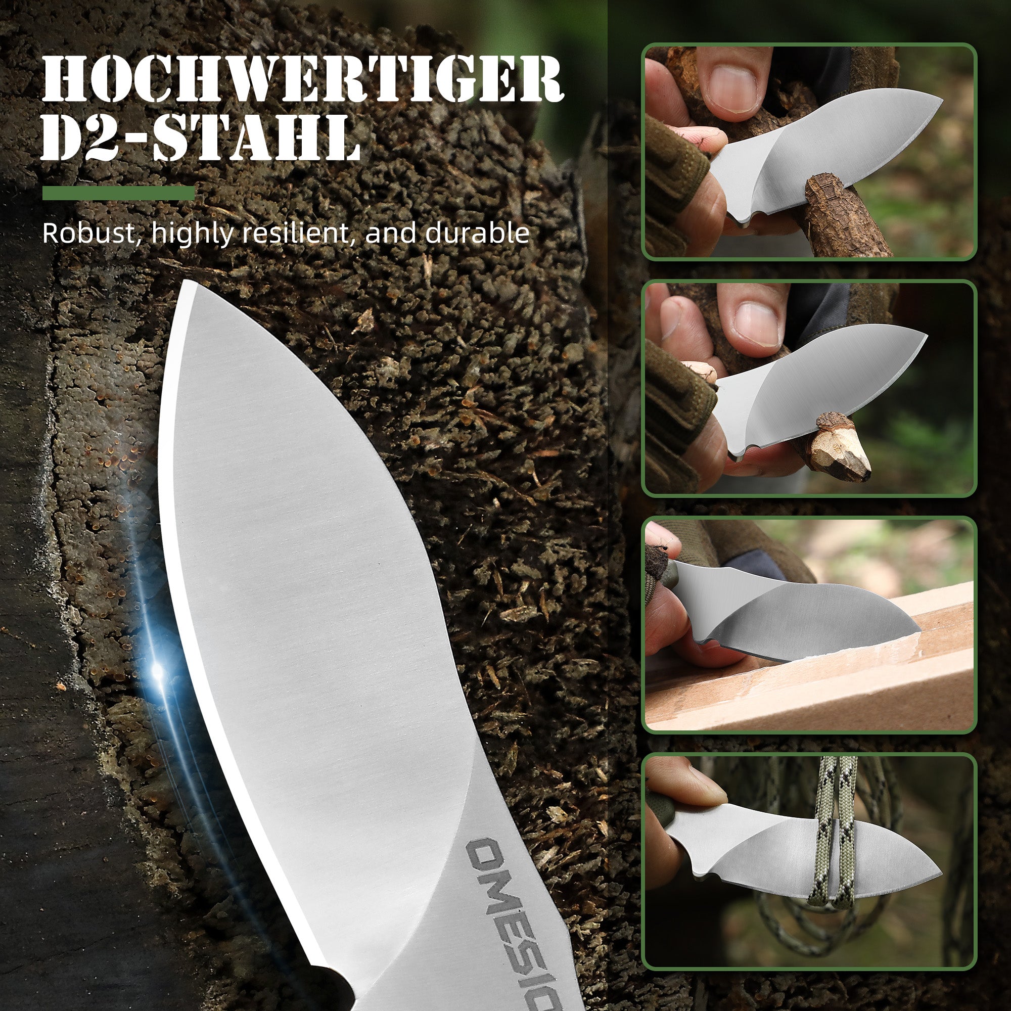 Omesio Nessmuk EDC Neck Knife | D2 Steel Full Tang Fixed Blade with Kydex Sheath