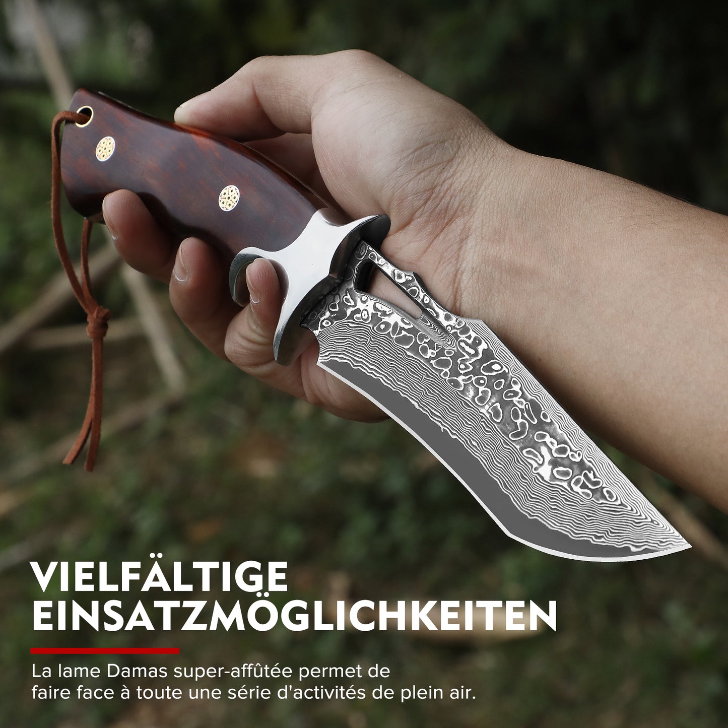 Coltello a lama fissa in acciaio Damasco Full Tang Omesio