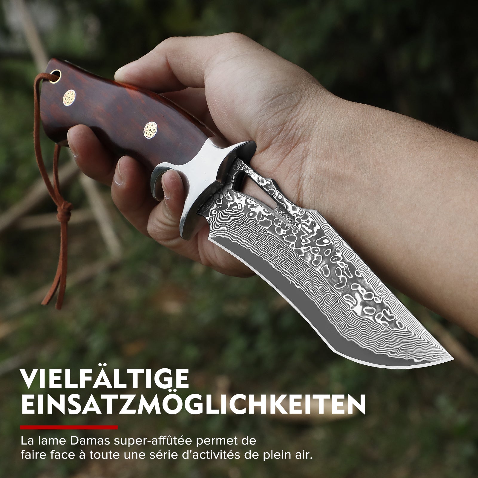 Coltello a lama fissa in acciaio Damasco Full Tang Omesio