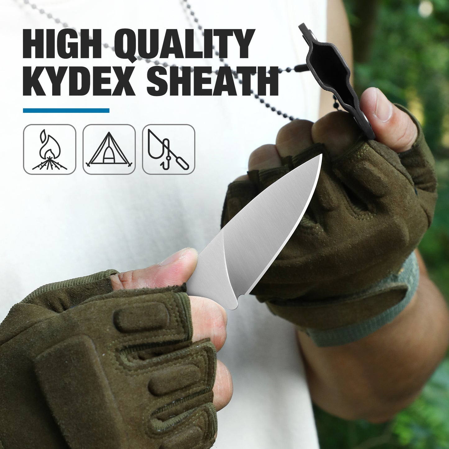 Coltello a lama fissa Omesio Compact D2 con fodero in Kydex