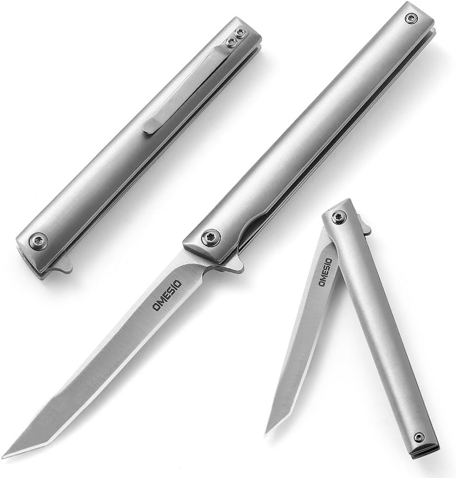 Omesio EDC Slim Tanto Knife | Liner Lock & Flipper Open