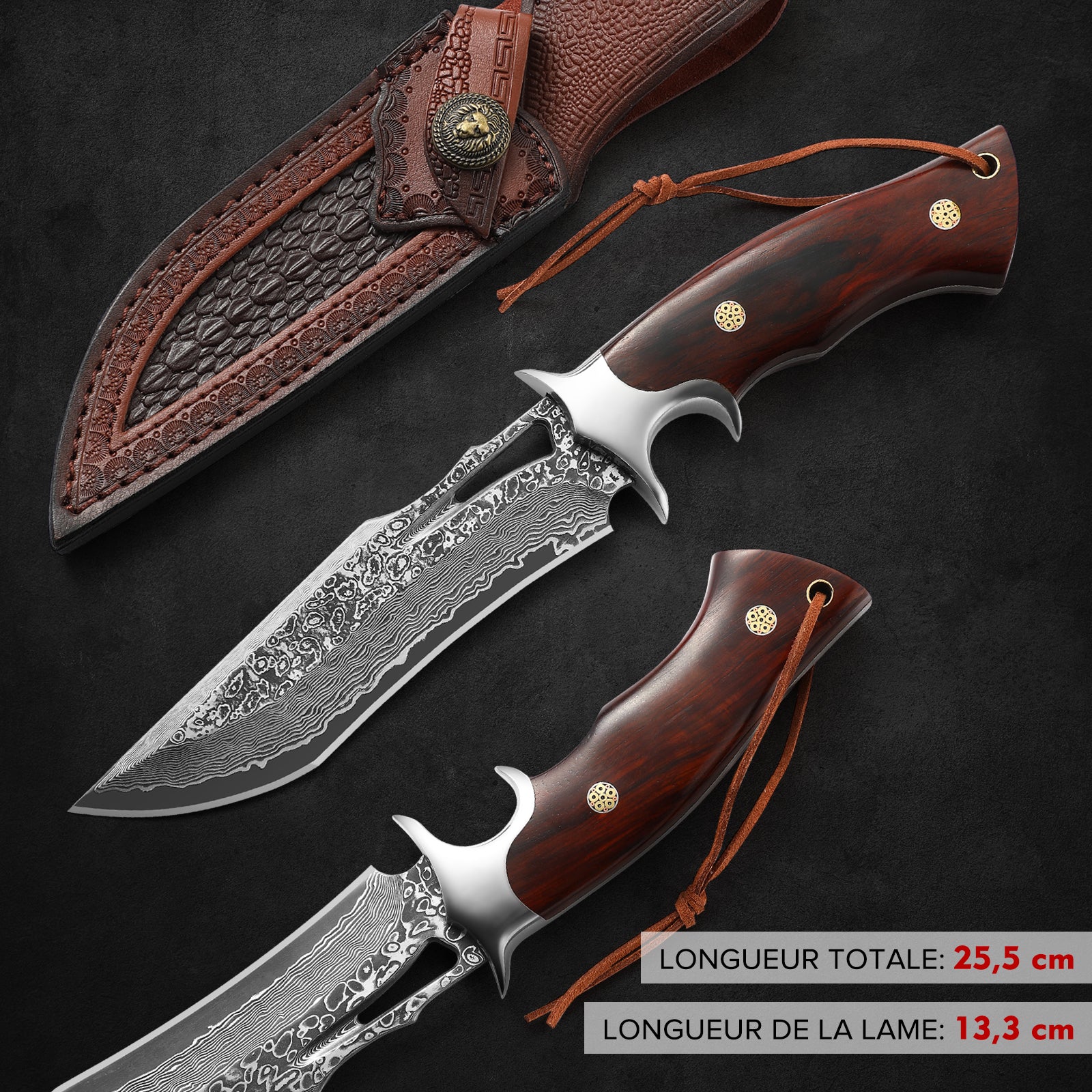 Coltello a lama fissa in acciaio Damasco Full Tang Omesio