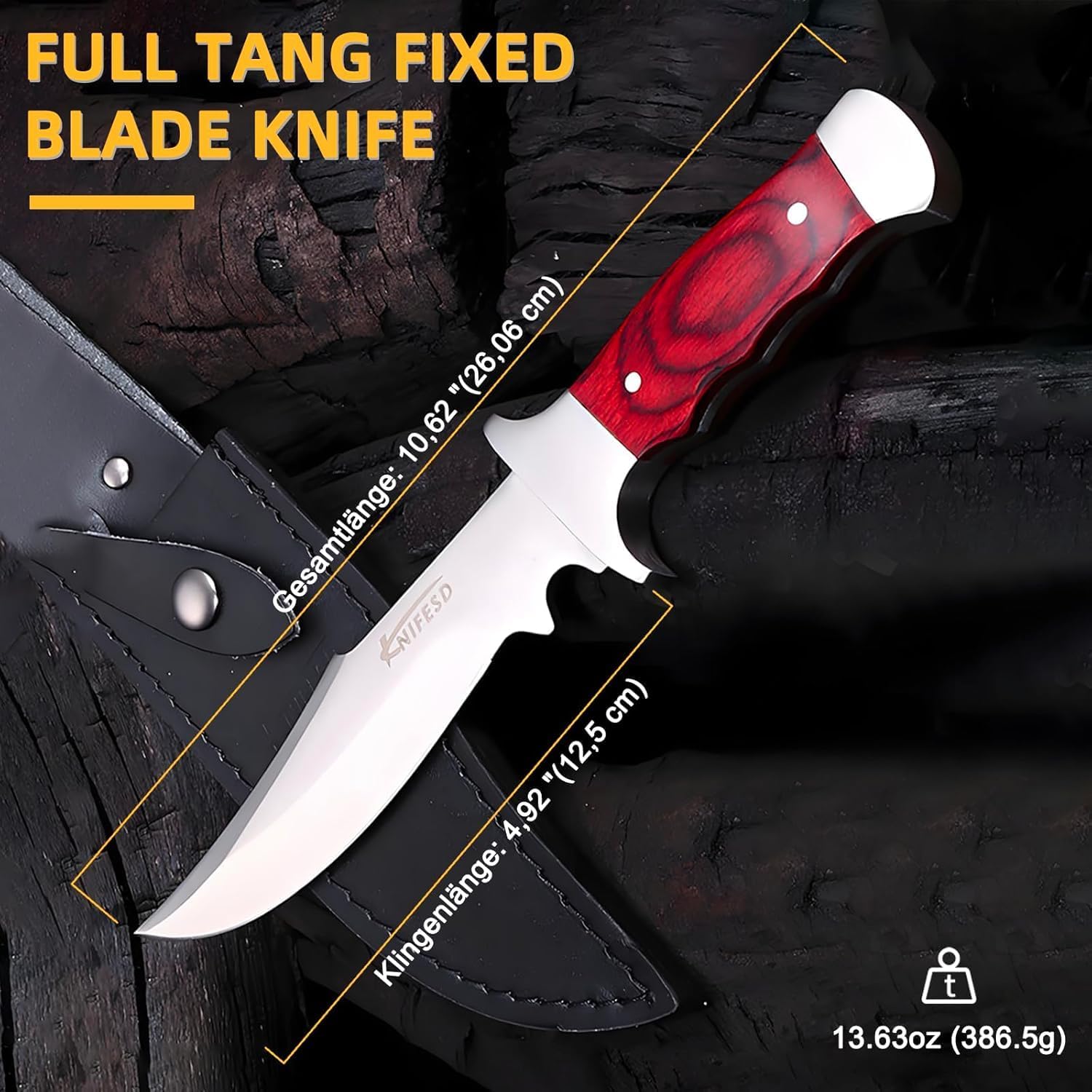 Omesio UMF L-HY Hunting Knife with Sheath Full Tang Bushcraft Knives