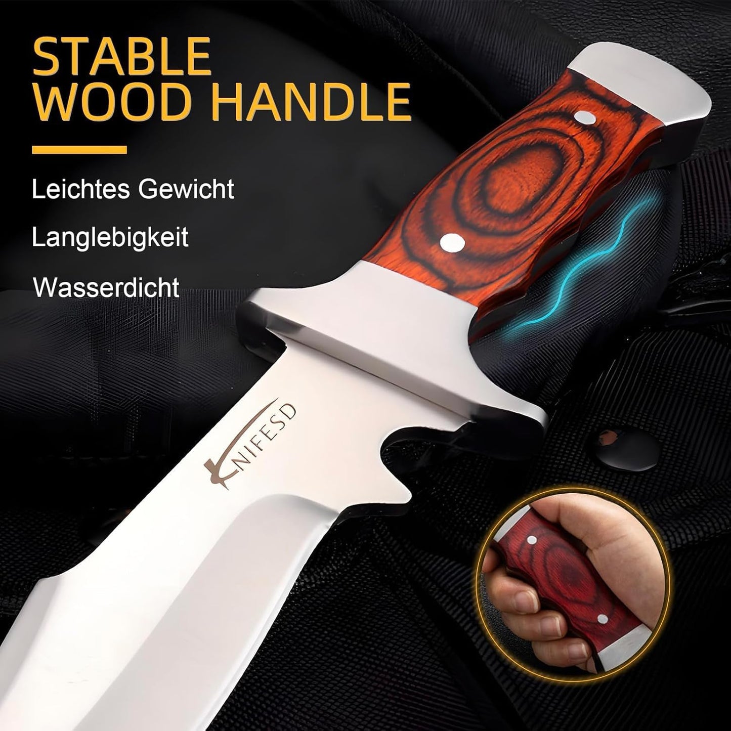 Omesio UMF L-HY Hunting Knife with Sheath Full Tang Bushcraft Knives
