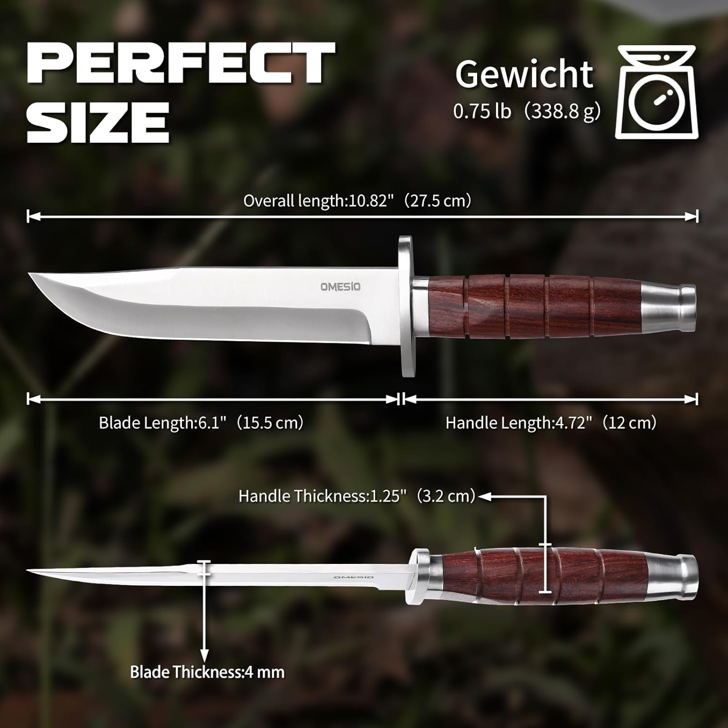 Omesio L-KB Straight Back Outdoor Hunting  Knife with Sheath