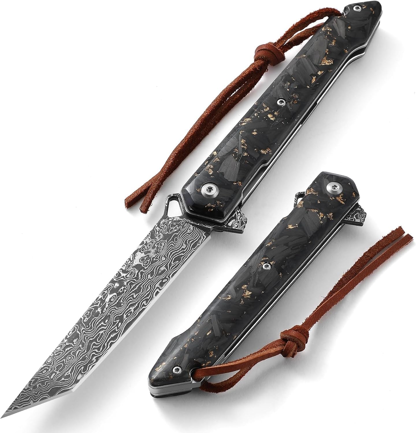 Omesio Damascus Tanto Pocket Knife for Men Women