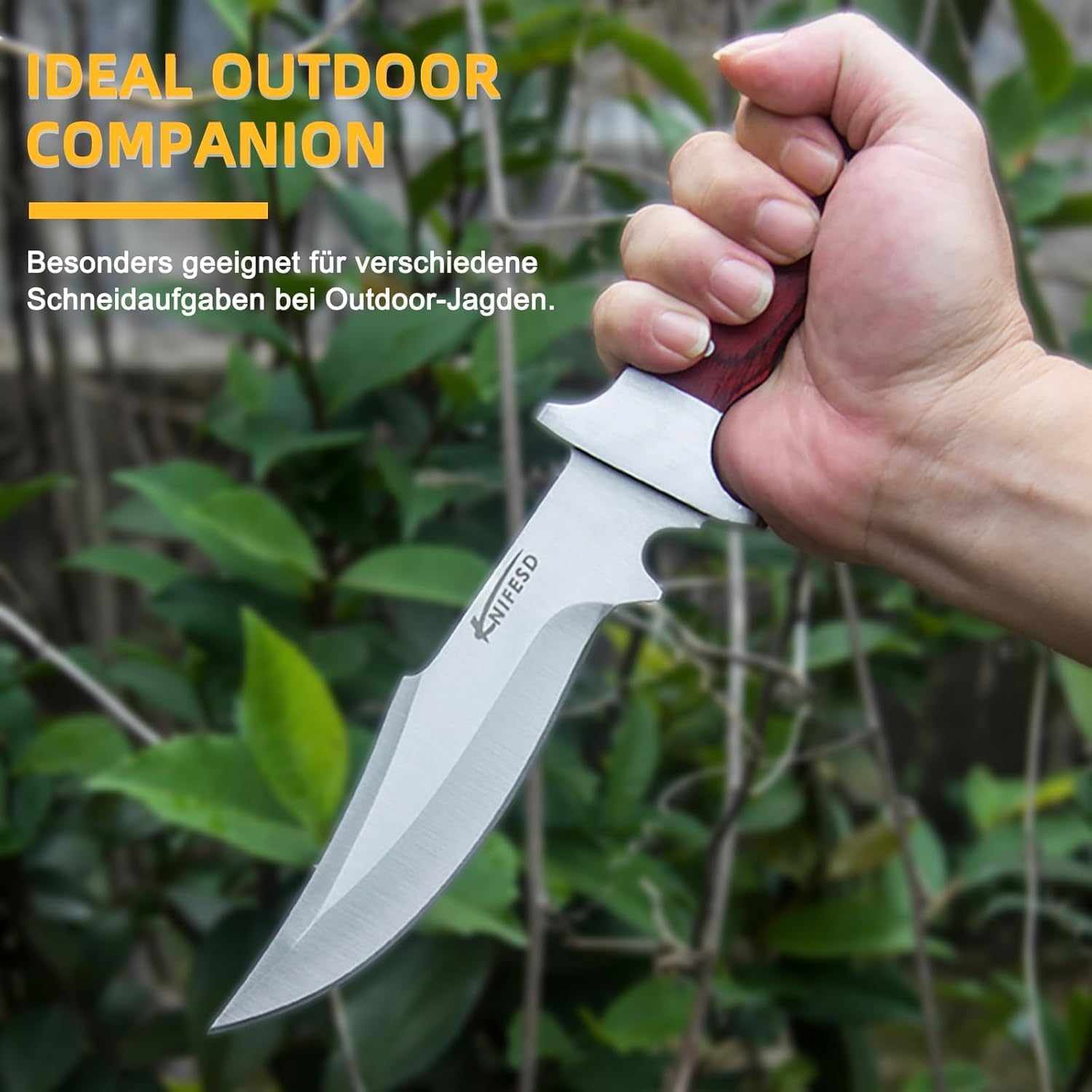 Omesio UMF L-HY Hunting Knife with Sheath Full Tang Bushcraft Knives
