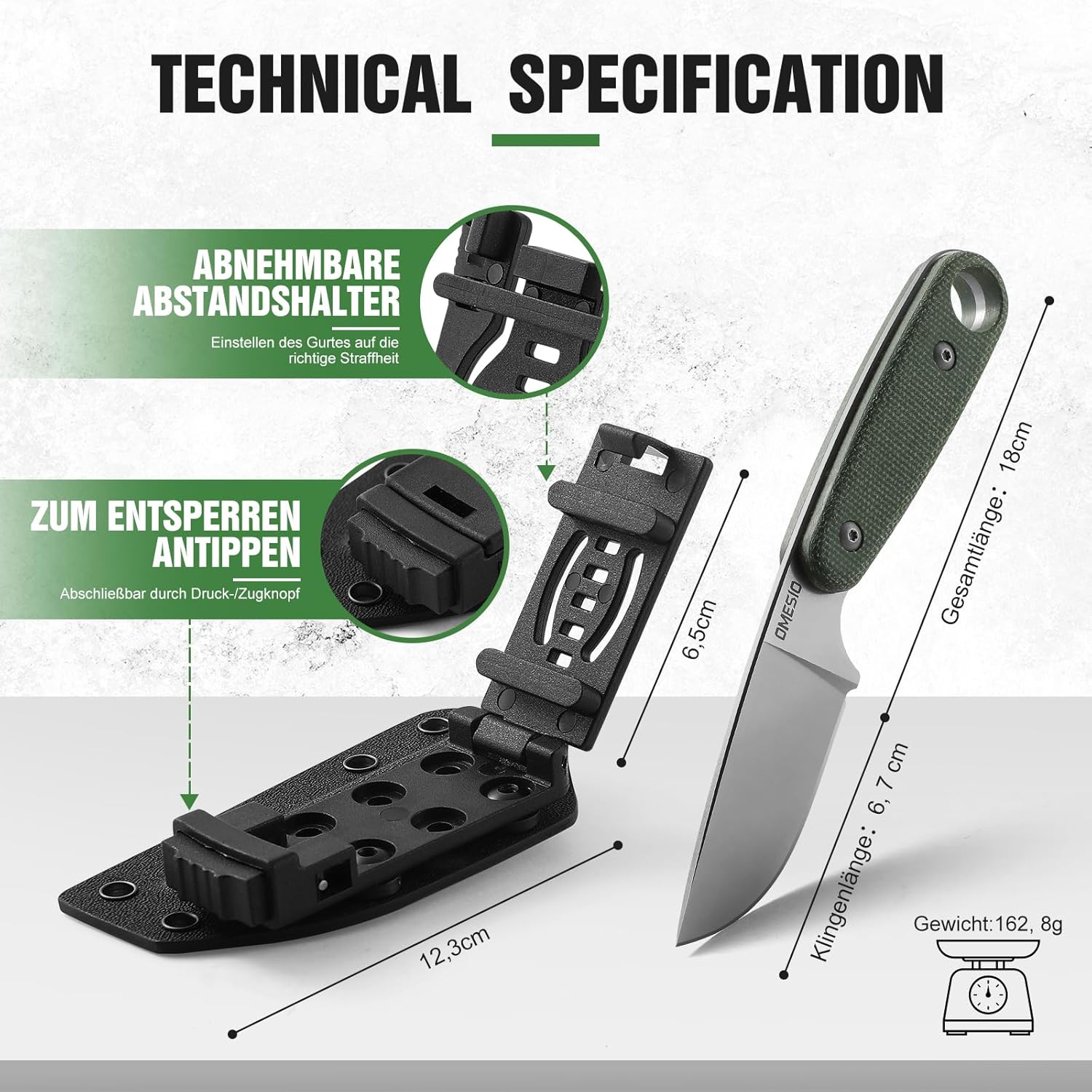 Omesio M-MK Outdoor Knife with 14C28N Steel Blade