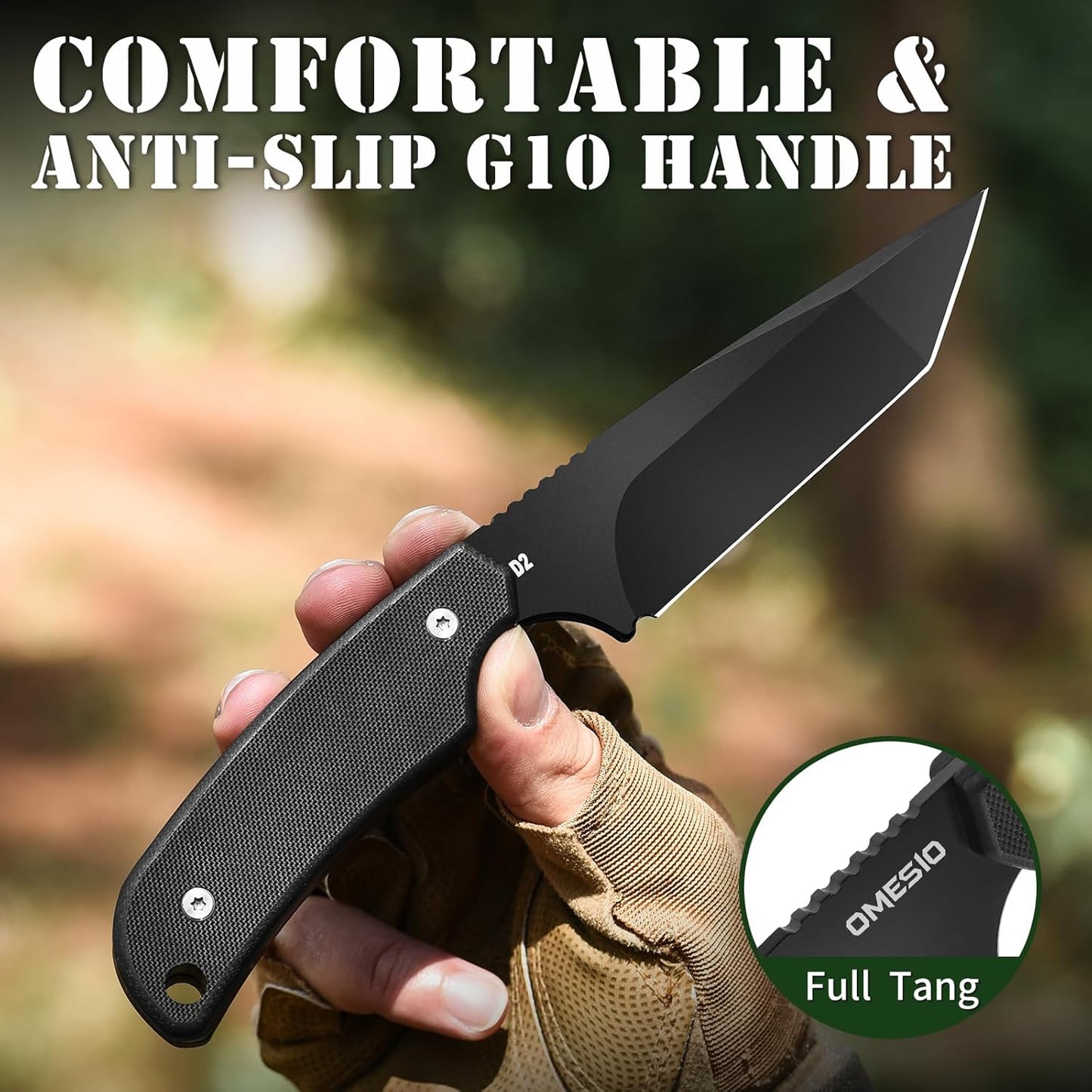 Omesio Tanto Tactical Survival Knife with Sheath