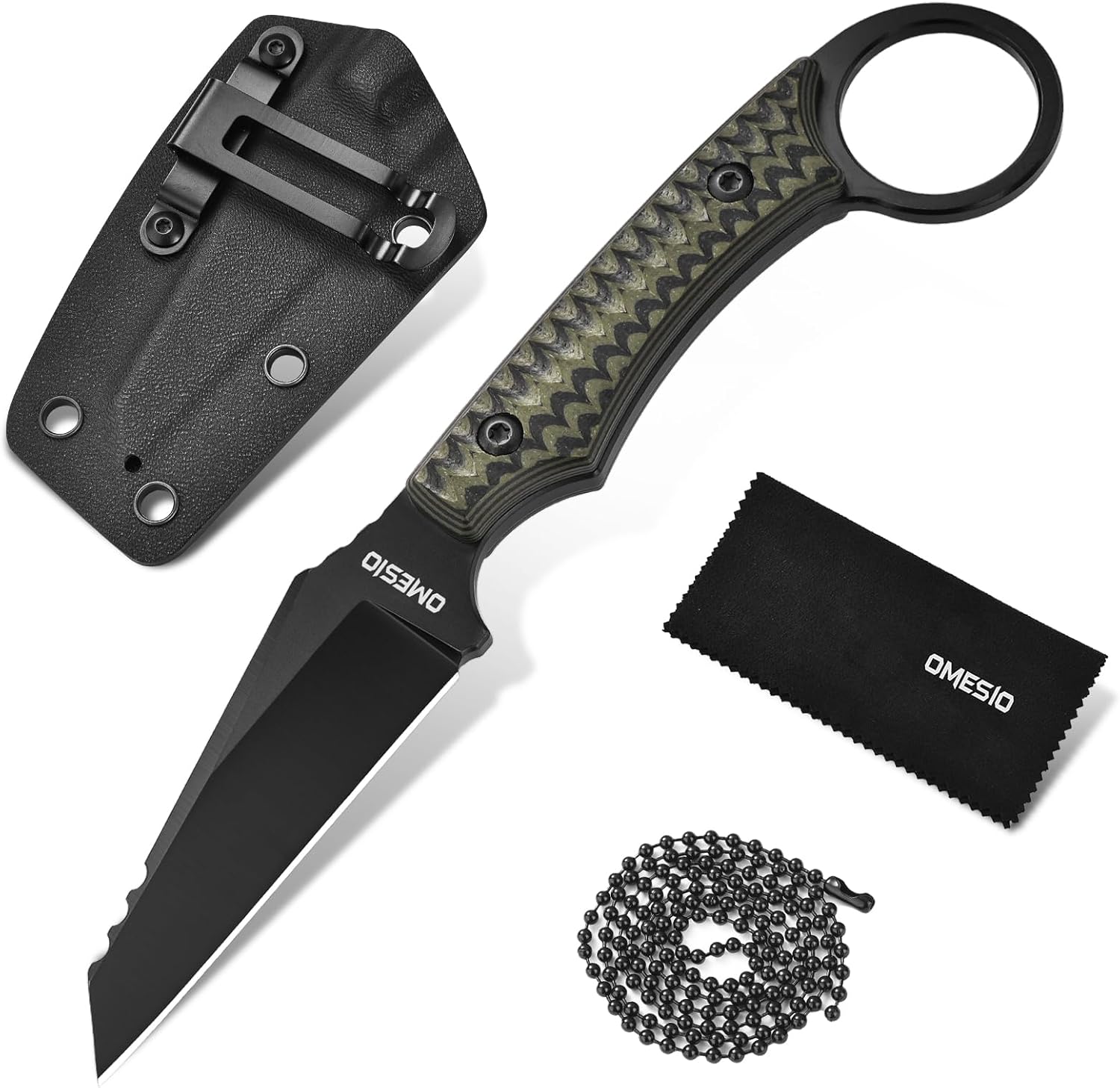 Omesio M-DR17 EDC Neck Knife with Sheath  D2 Steel with G10 Handle