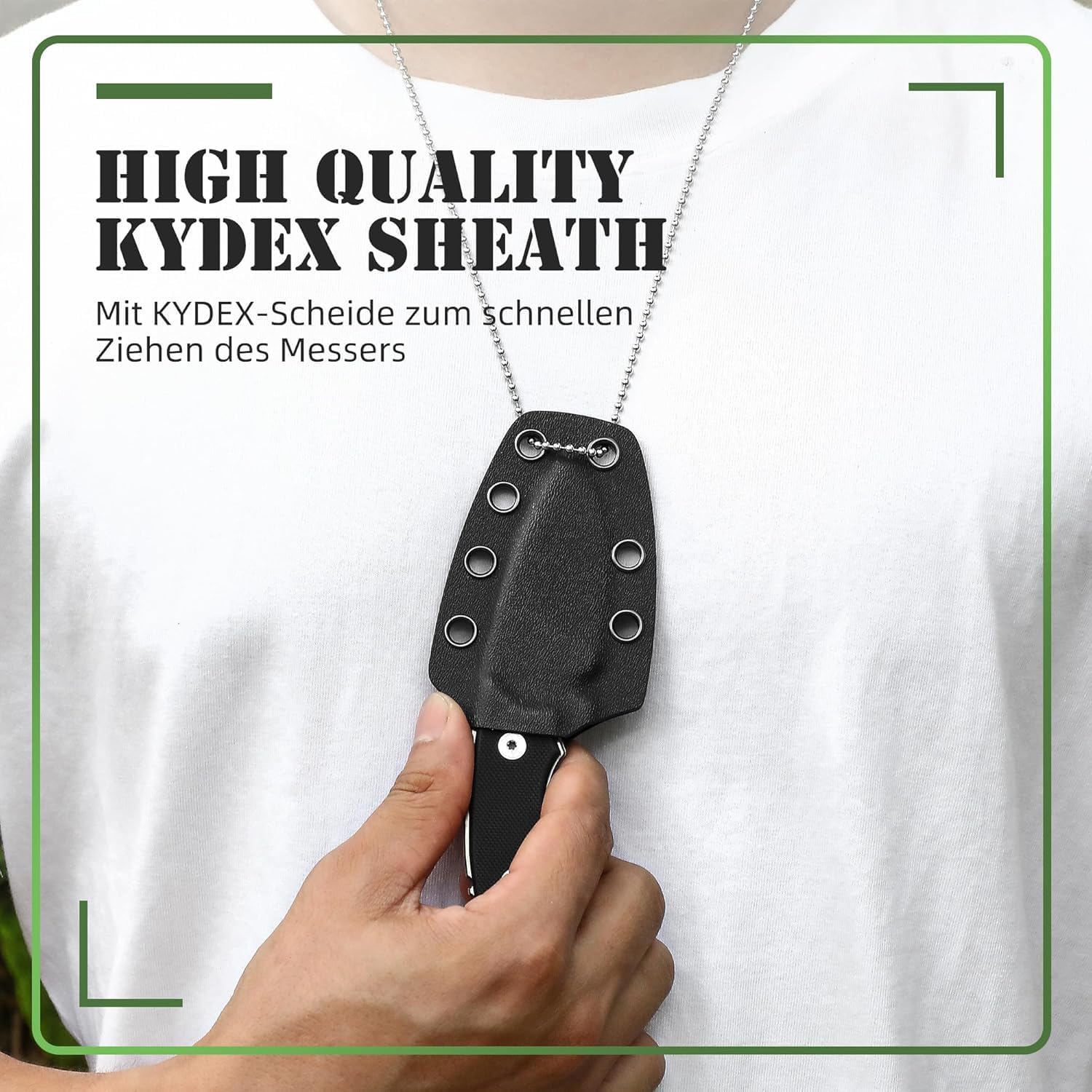 Omesio S-HT Compact D2 Neck Knife with Kydex Sheath