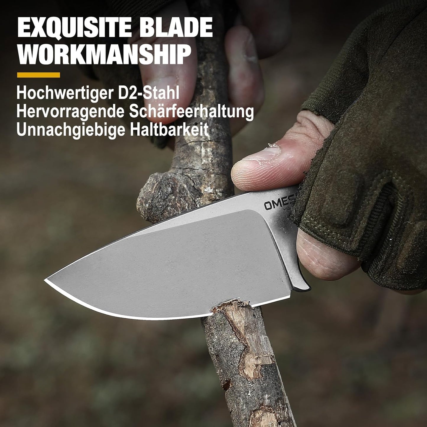 Omesio M-LL ixed Blade Knife 3.54" Blade D2 Steel Tactical Knife