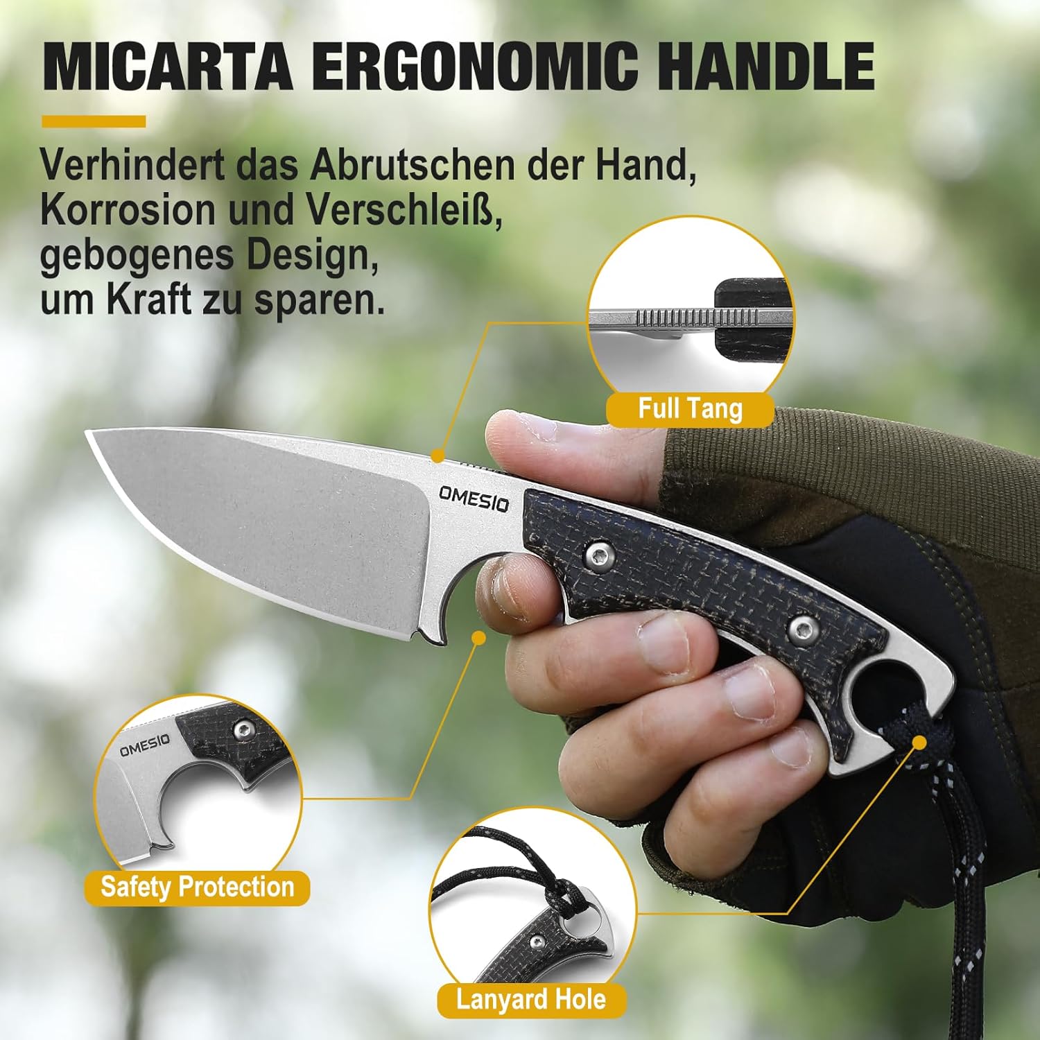 Omesio M-LL ixed Blade Knife 3.54" Blade D2 Steel Tactical Knife