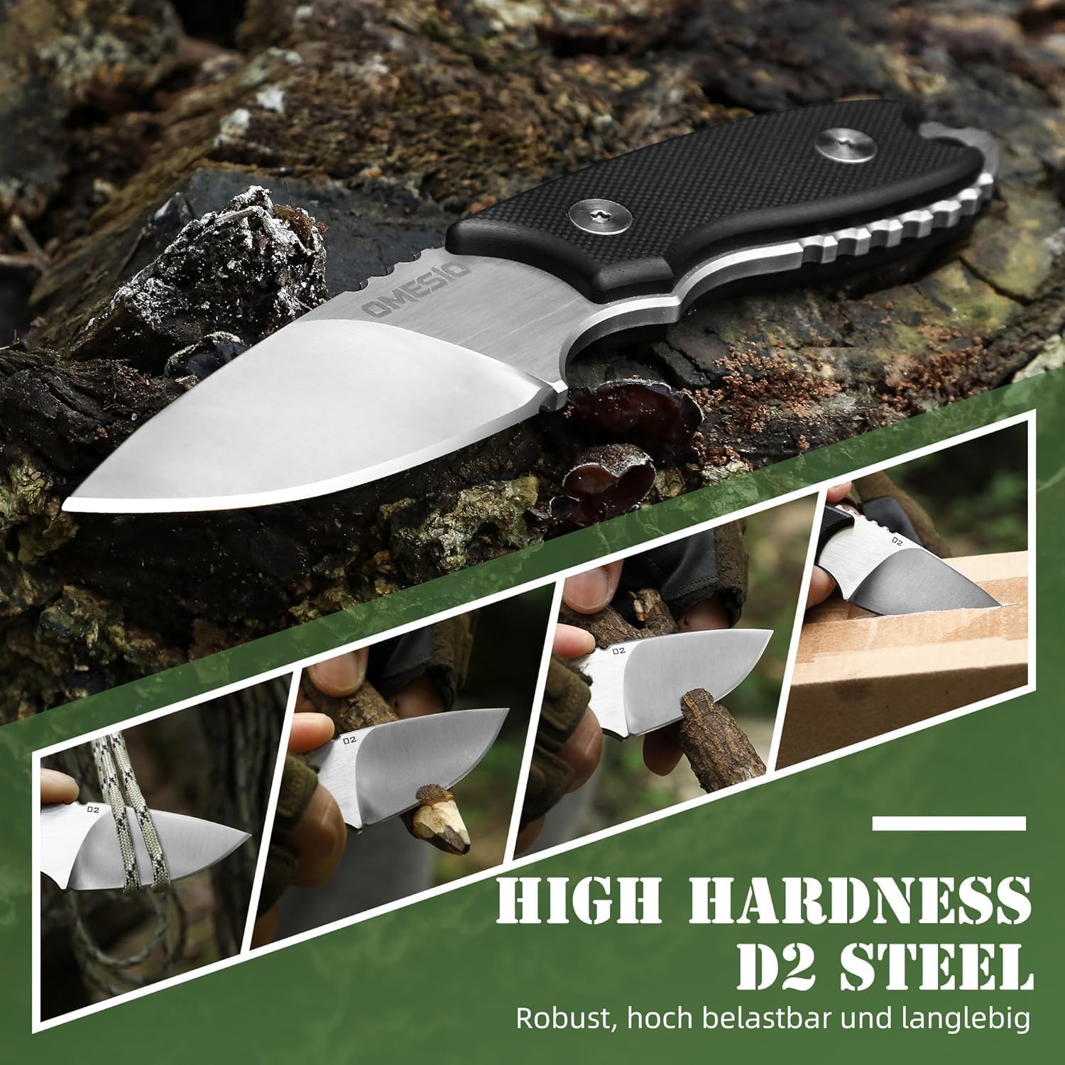 Omesio S-HT Compact D2 Neck Knife with Kydex Sheath