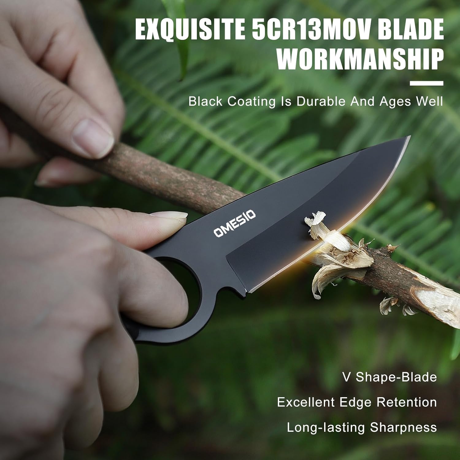 Omesio L-SY Hunting Knife 8.46" Full Tang EDC Horizontal Carry for Men