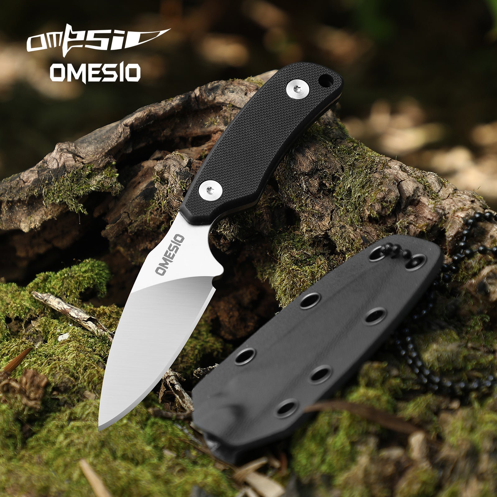 Coltello a lama fissa Omesio Compact D2 con fodero in Kydex