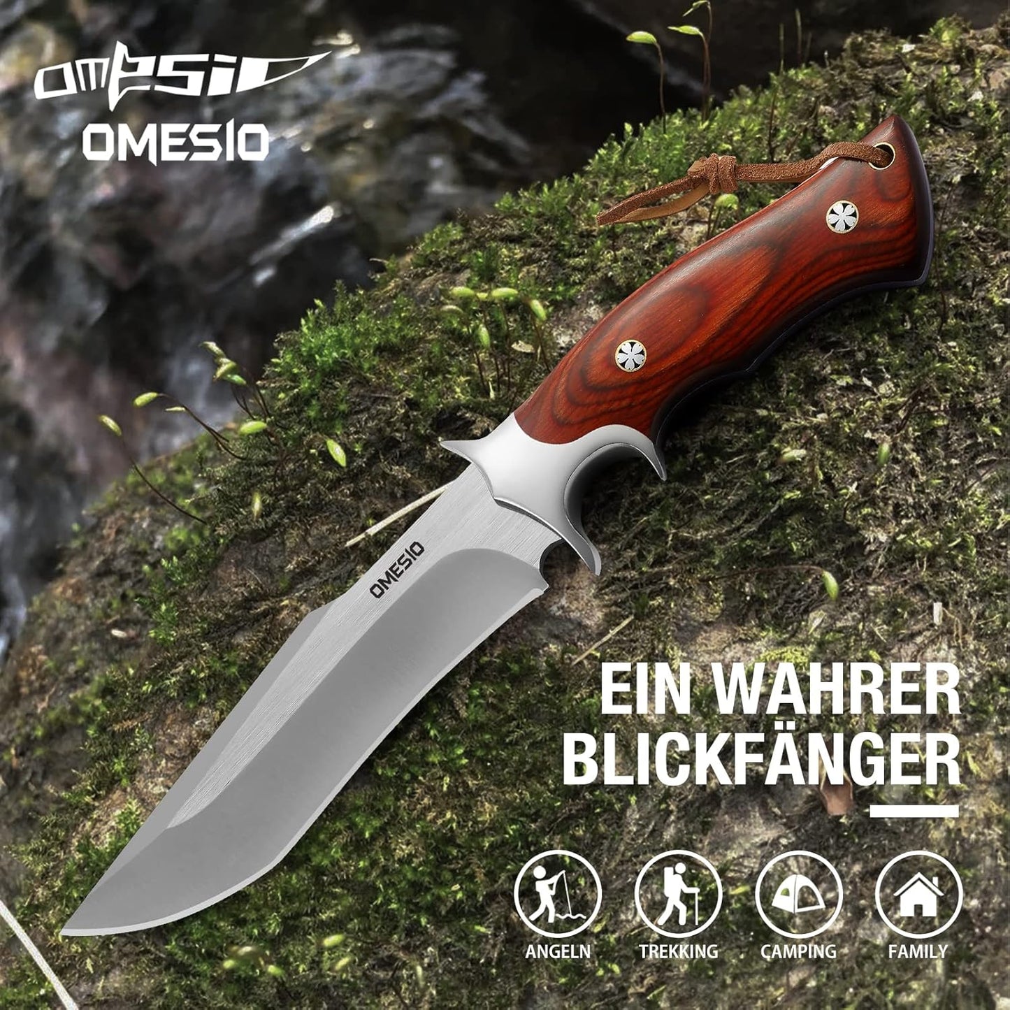 Omesio  L-PJ25H Fixed Blade Knife with Sheath Survival Knife M390 Steel