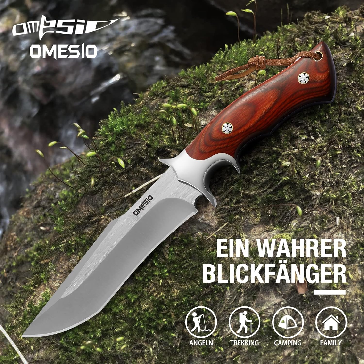 Omesio  L-PJ25H Fixed Blade Knife with Sheath Survival Knife M390 Steel