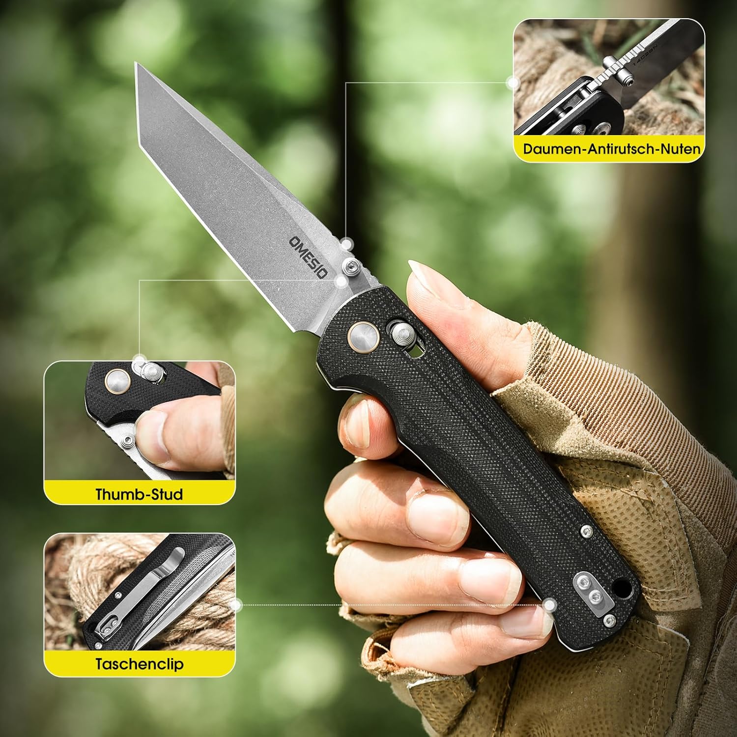 Omesio S-LB Tanto  Pocket Knife, 3.31" 14C28N Steel Axis Lock Knife