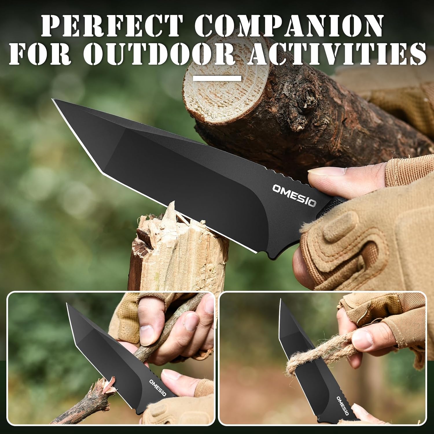 Omesio Tanto Tactical Survival Knife with Sheath