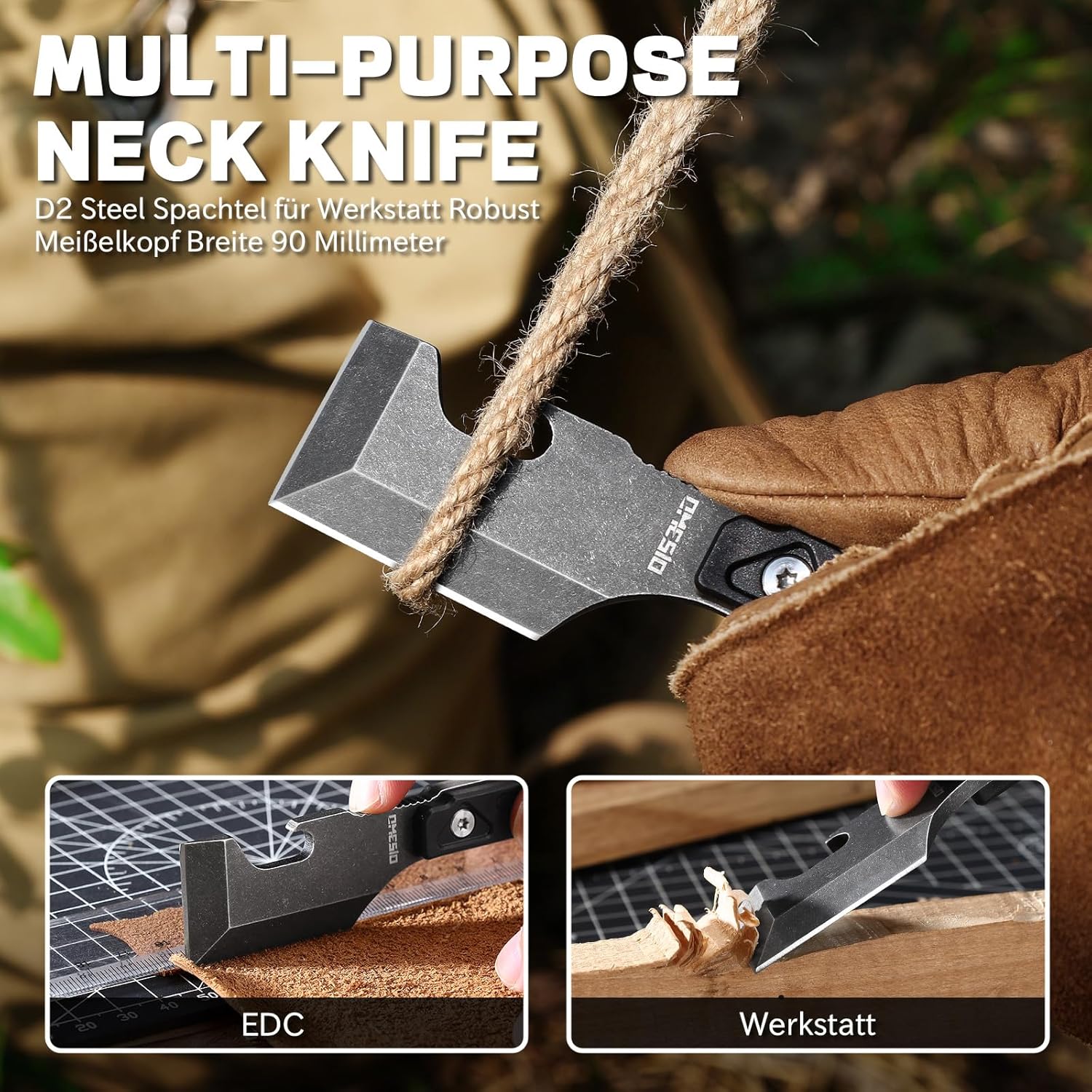 Omesio D2 Steel Neck Knife | Full-Tang EDC Blade with Kydex Sheath