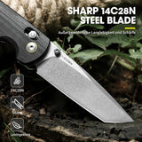 Omesio S-LB Tanto  Pocket Knife, 3.31" 14C28N Steel Axis Lock Knife