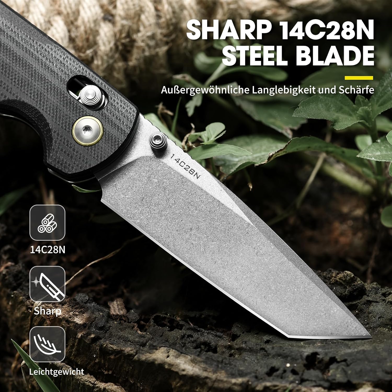 Omesio S-LB Tanto  Pocket Knife, 3.31" 14C28N Steel Axis Lock Knife
