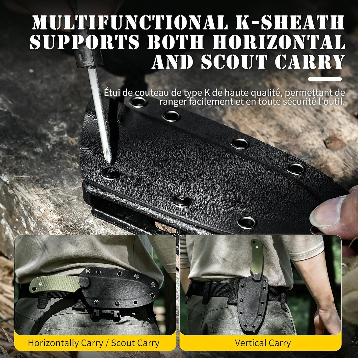 Coltello da caccia Omesio L- LJR Nessmuk con fodero in Kydex