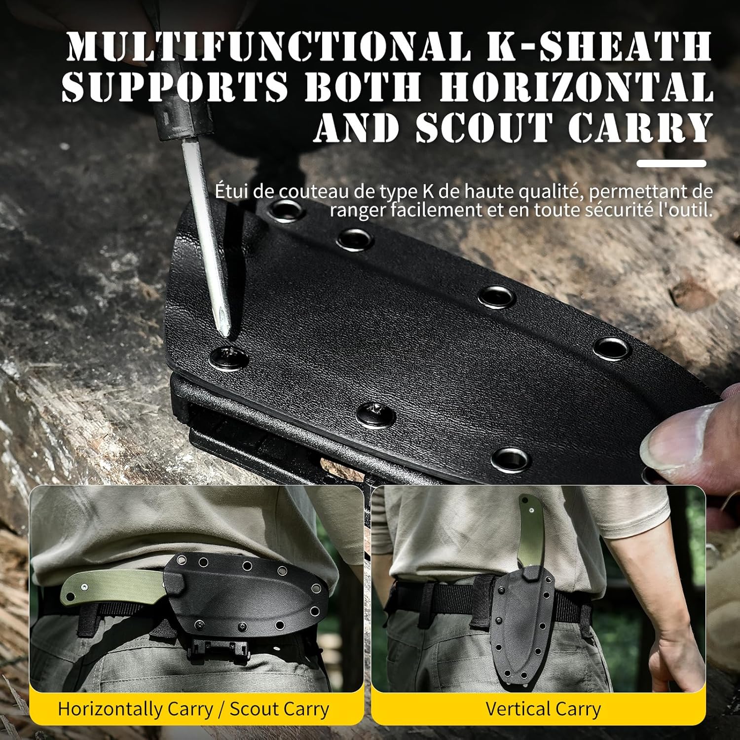 Coltello da caccia Omesio L- LJR Nessmuk con fodero in Kydex