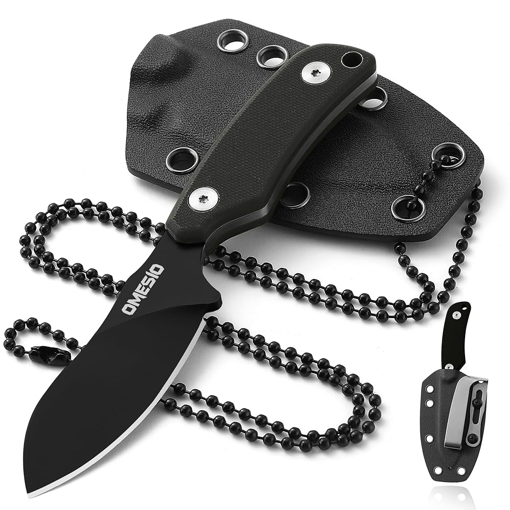 Omesio Nessmuk EDC Neck Knife | D2 Steel Full Tang Fixed Blade with Kydex Sheath
