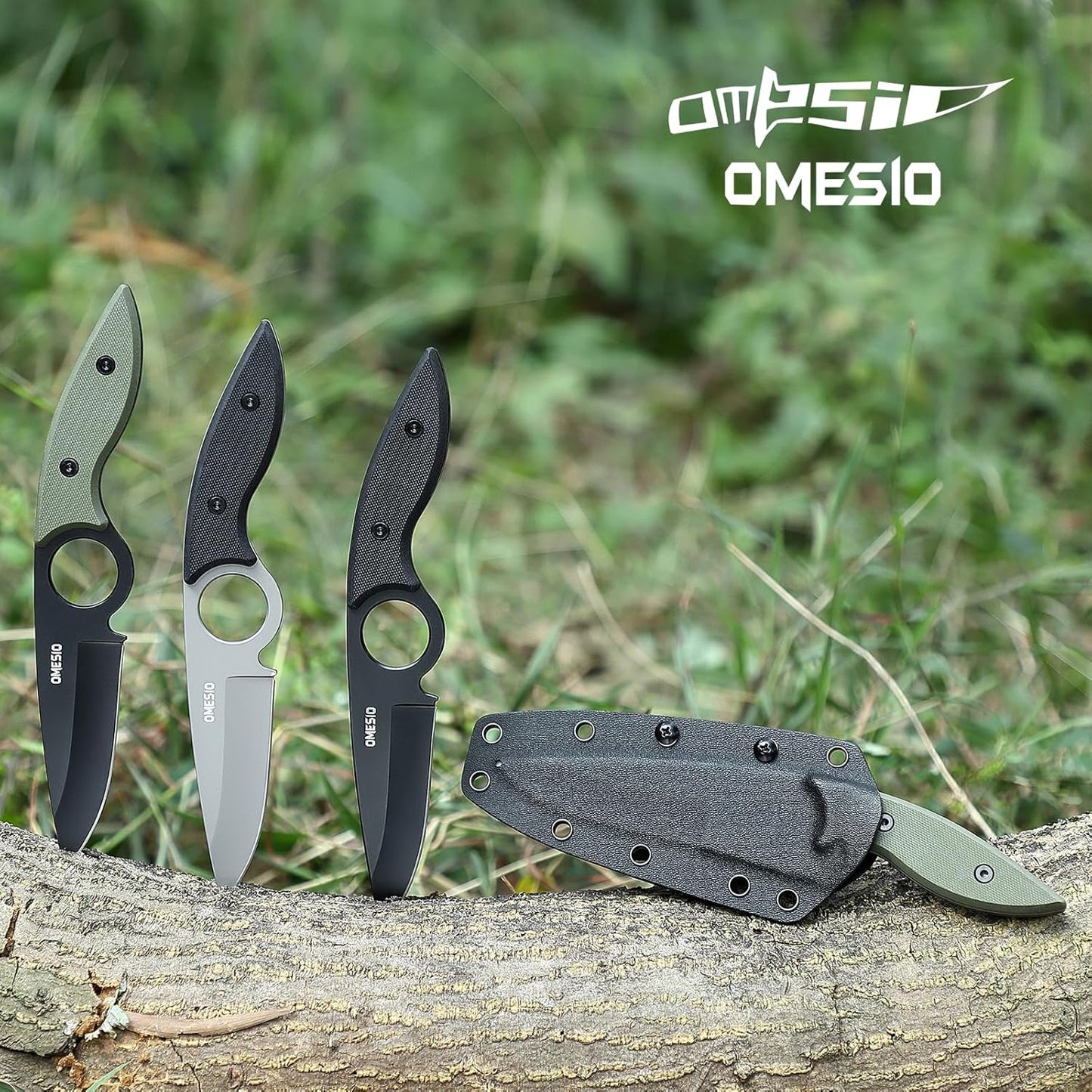 Omesio L-SY Hunting Knife 8.46" Full Tang EDC Horizontal Carry for Men