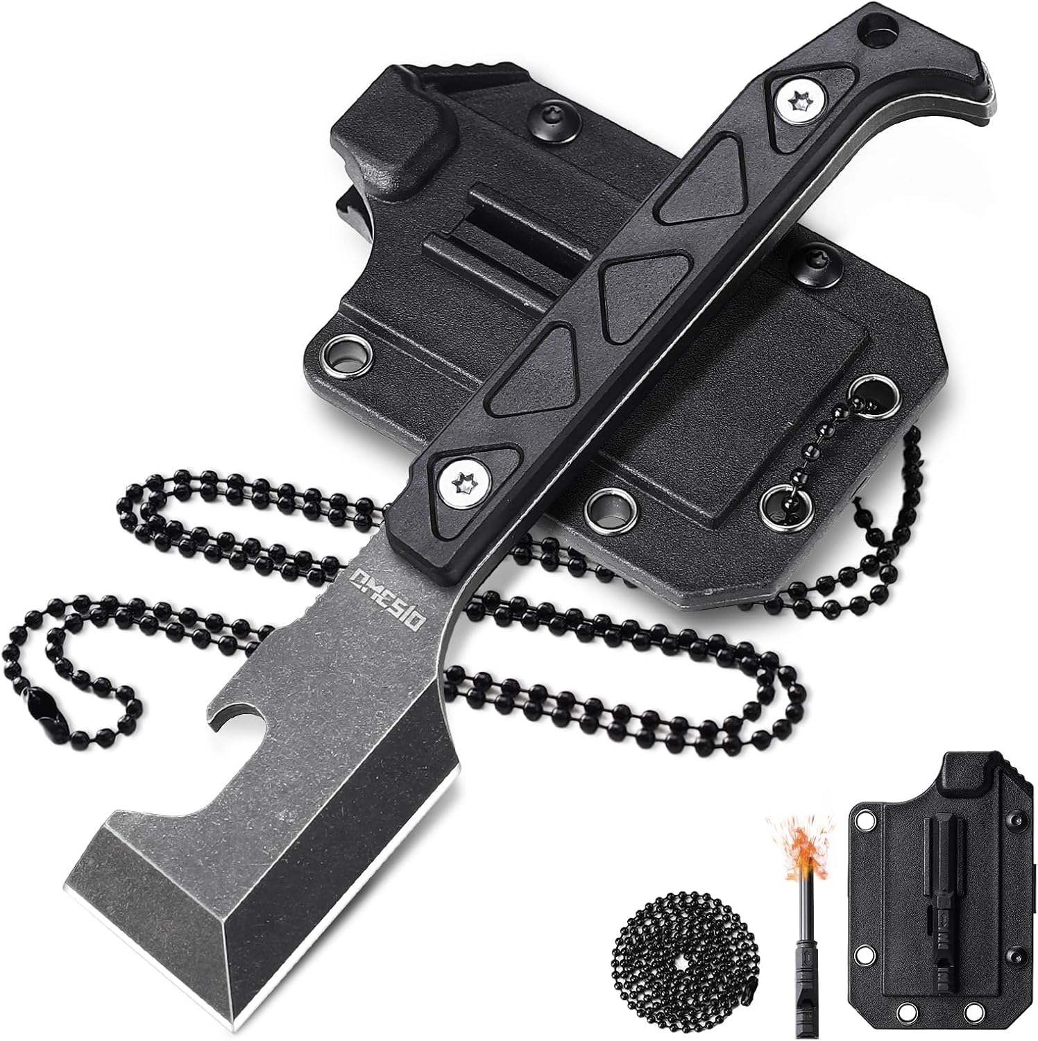 Omesio D2 Steel Neck Knife | Full-Tang EDC Blade with Kydex Sheath