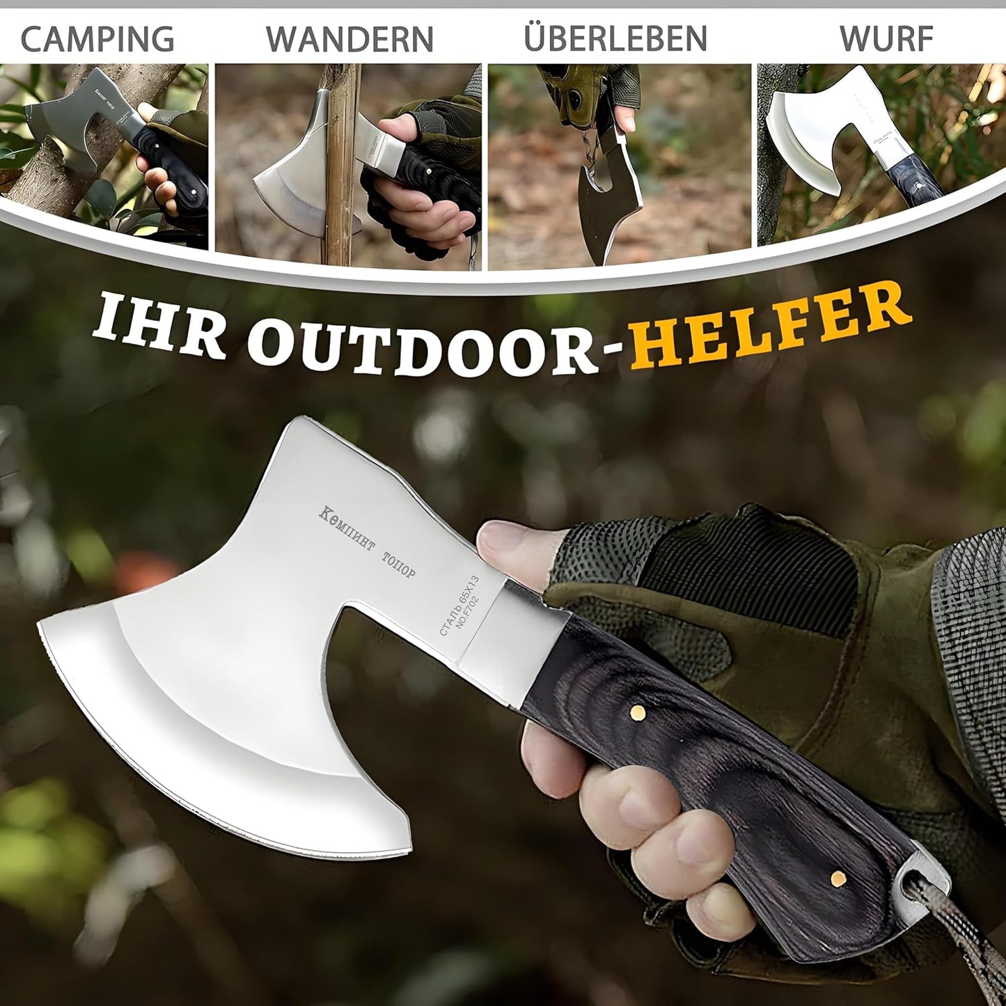 Omesio Mini Survival Axe, Small Outdoor Hatchet, Full-Tang Hand Axe 22.2 cm