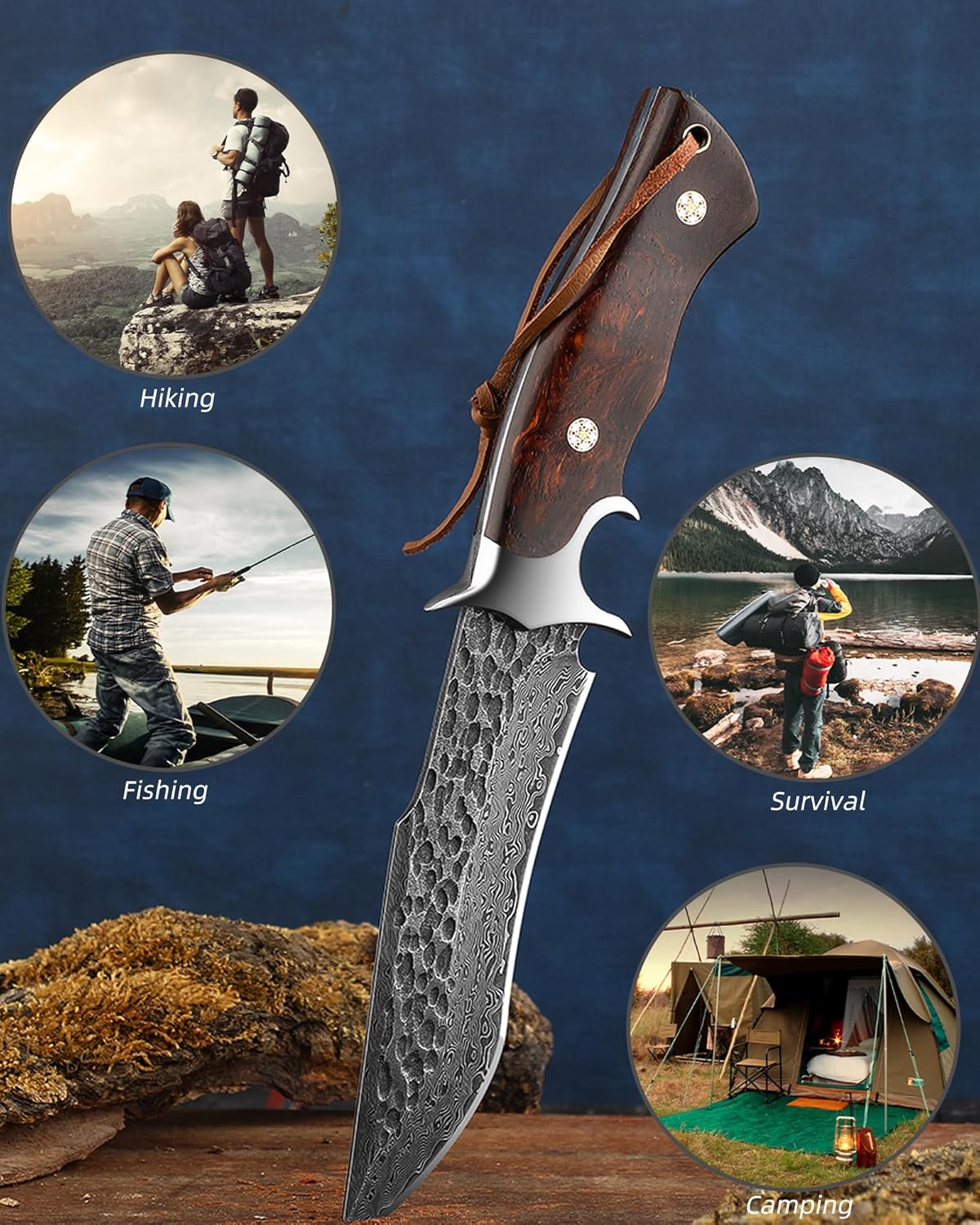 Omesio  L-PJ25H with Survival Knife Sheath Hunting knife Damascus Steel