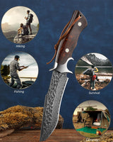 Omesio  L-PJ25H with Survival Knife Sheath Hunting knife Damascus Steel