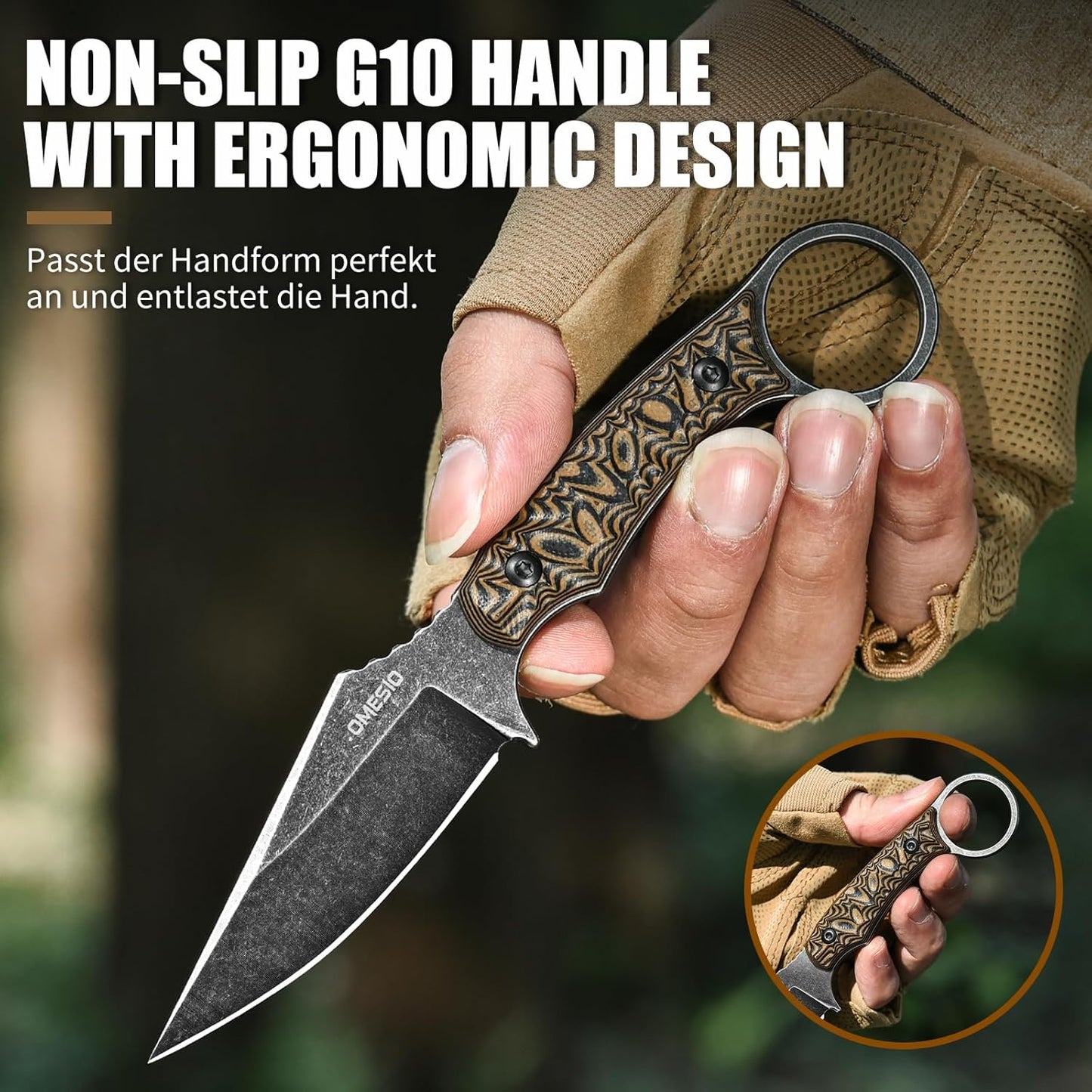 Omesio M-DR17 EDC Neck Knife with Sheath  D2 Steel with G10 Handle