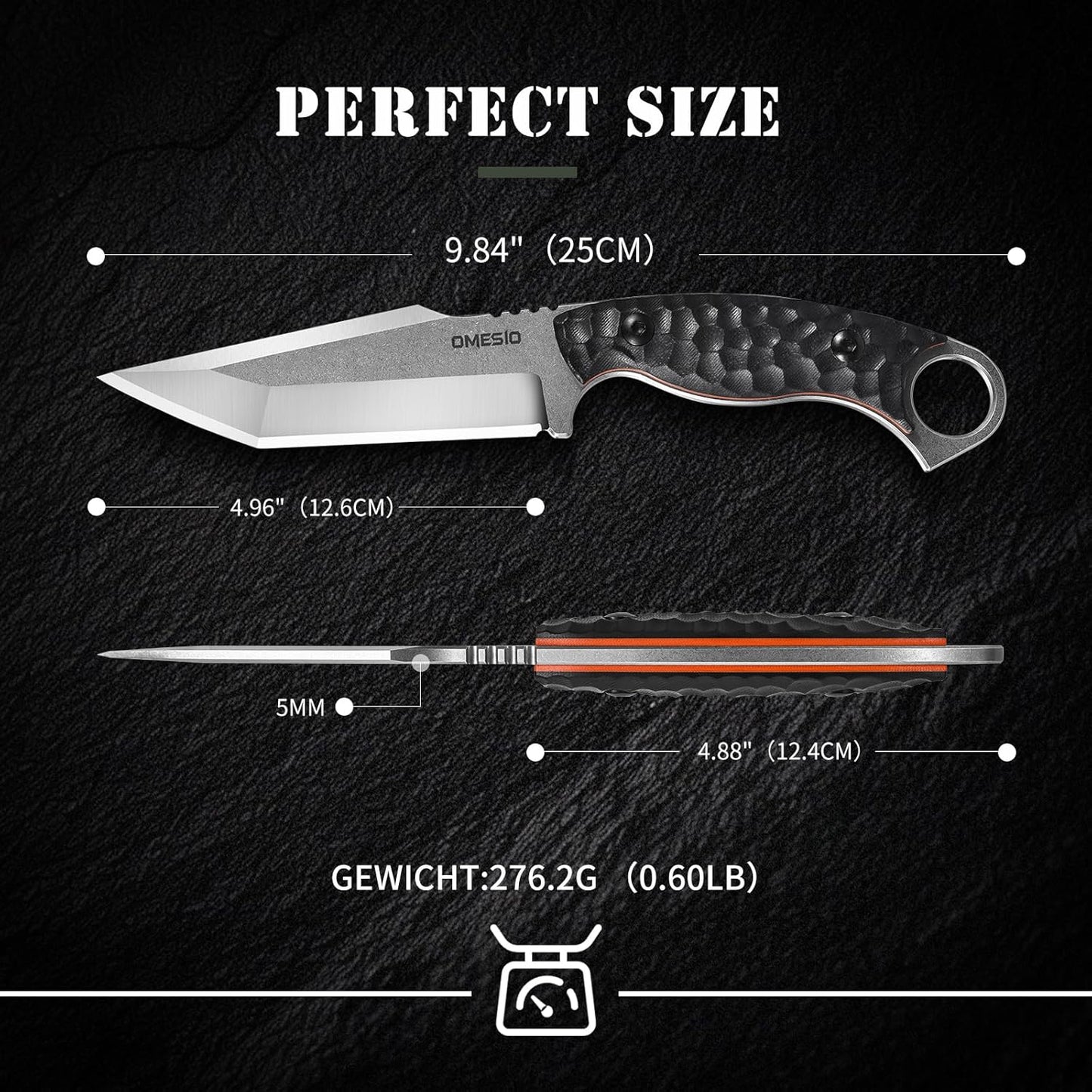 Coltello da sopravvivenza Omesio Tanto con fodero in Kydex,