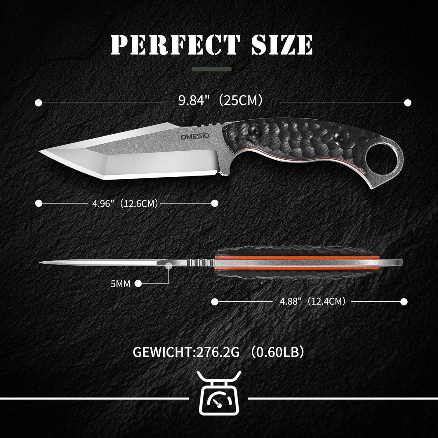 Coltello da sopravvivenza Omesio Tanto con fodero in Kydex,