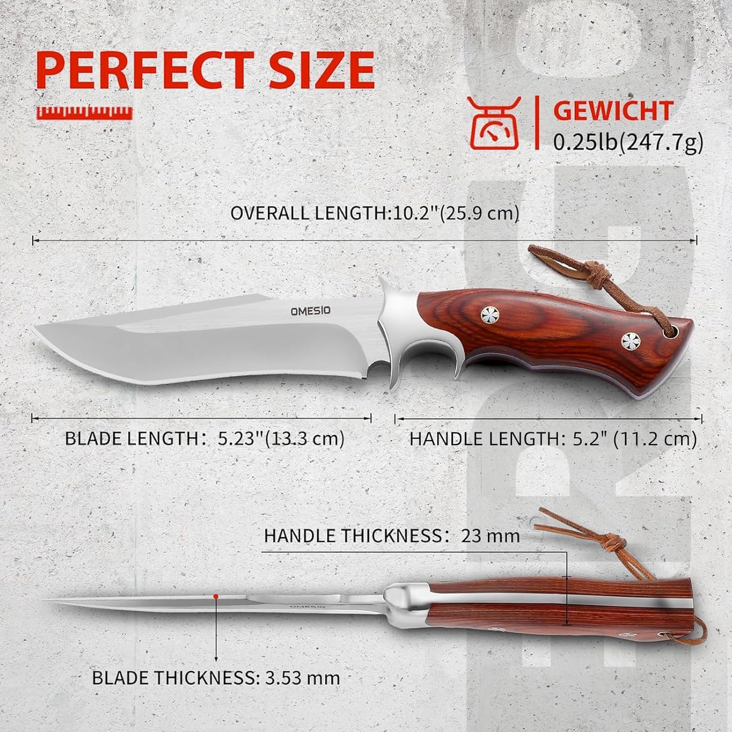 Omesio  L-PJ25H Fixed Blade Knife with Sheath Survival Knife M390 Steel