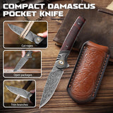 Omesio Damascus Pocket Knife, 3.27" Damascus Steel Blade
