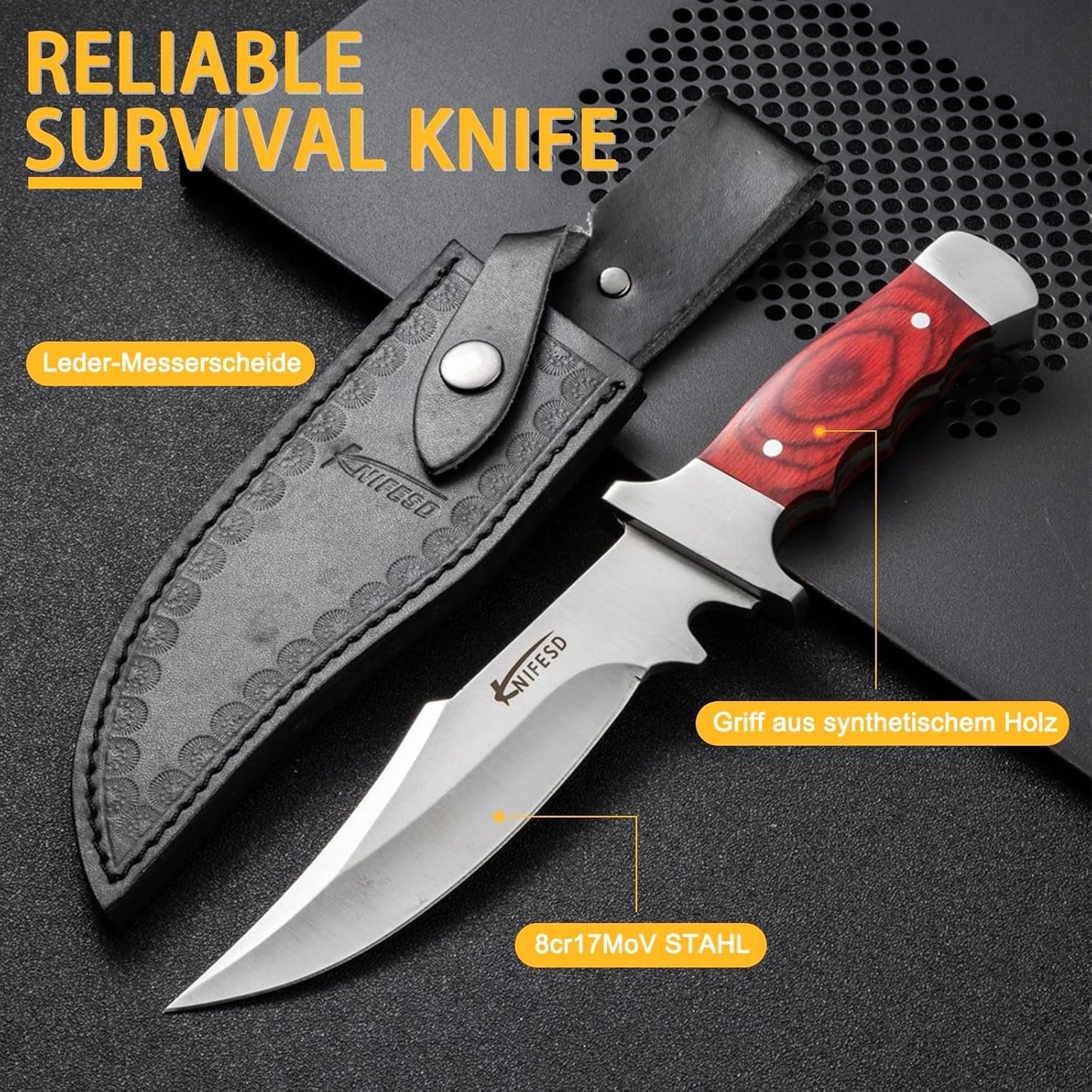 Omesio UMF L-HY Hunting Knife with Sheath Full Tang Bushcraft Knives