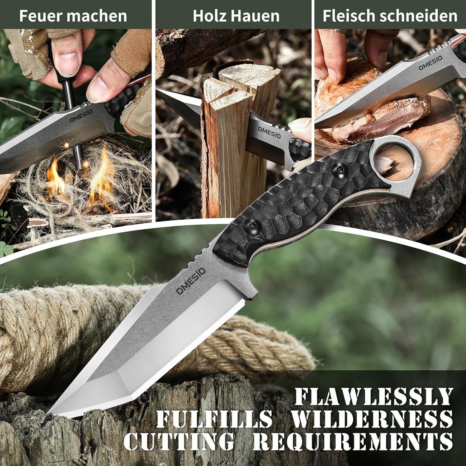 Coltello da sopravvivenza Omesio Tanto con fodero in Kydex,