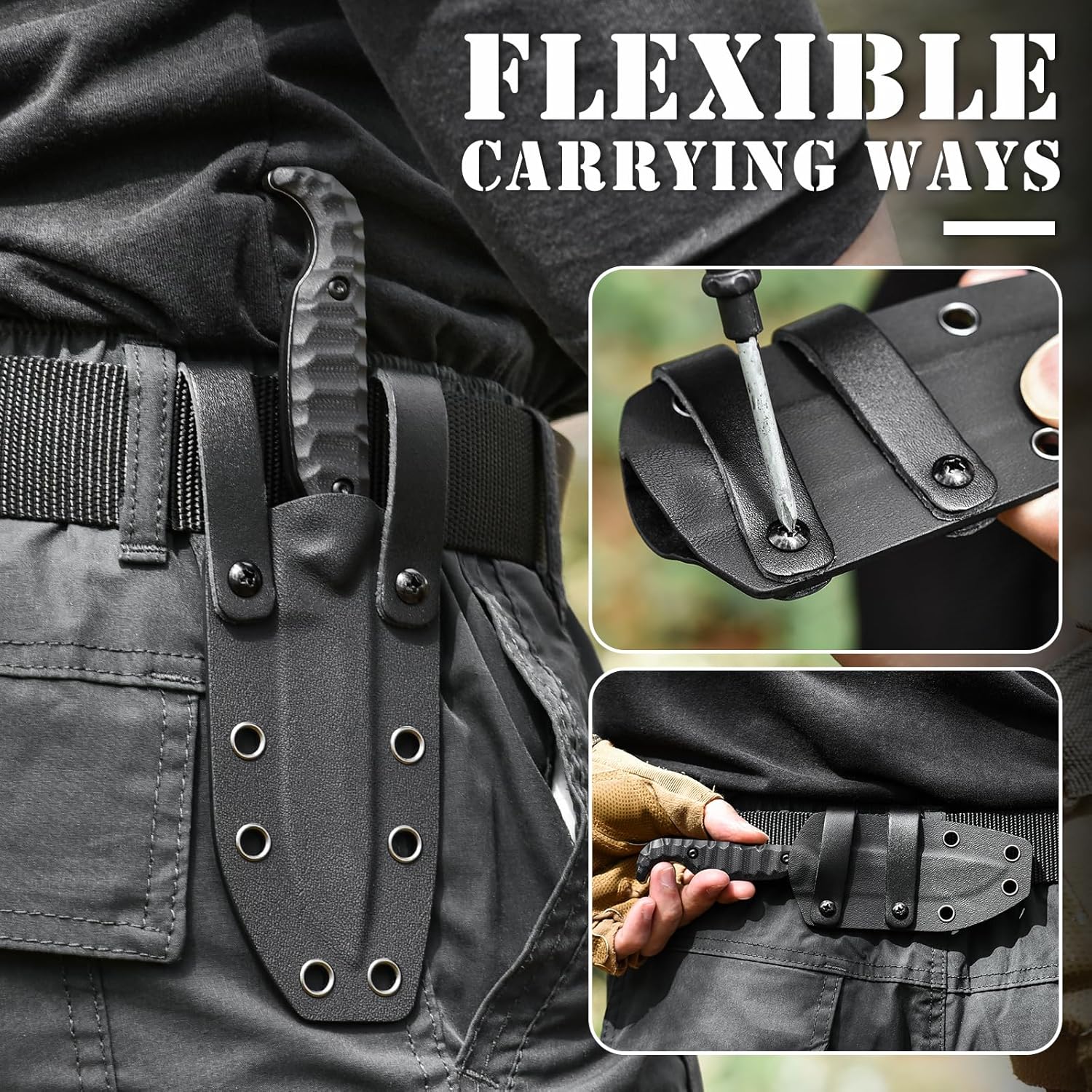 Omesio M-FT 7.6" EDC Fixed Blade Knife with Kydex Sheath