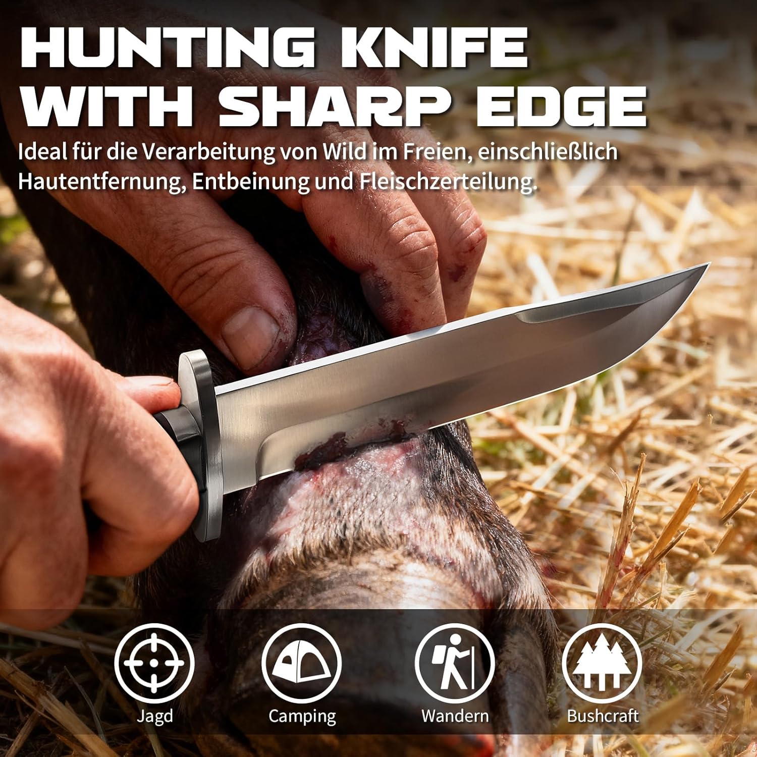 Omesio L-KB Hunting Knife with Sheath, Fixed Blade Full Tang