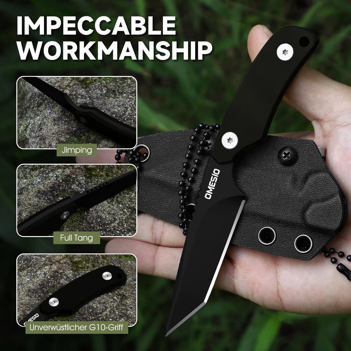 Omesio Tactical D2 Fixed Blade EDC Neck Knife