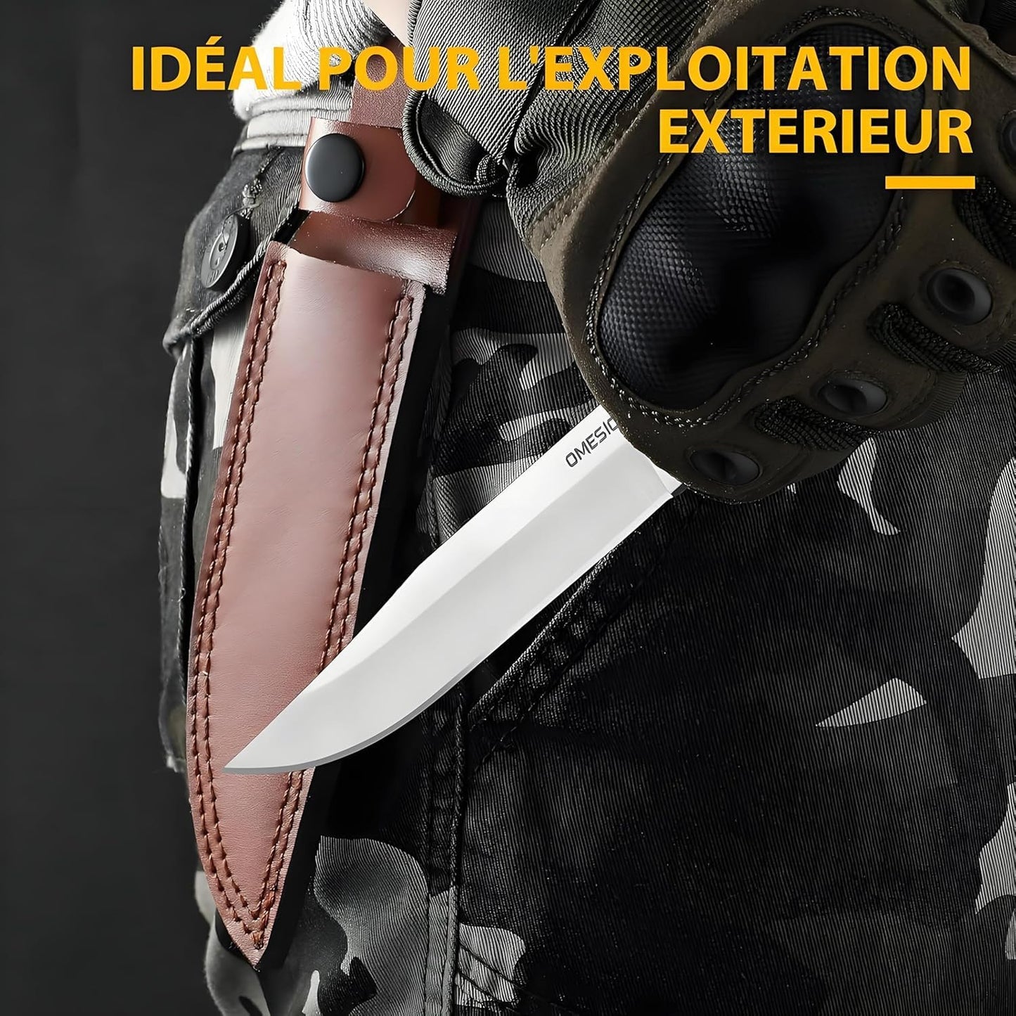 Omesio L-LY12H with Hunting knife Sheath Fixed Blade Knife 5CR13MOV Steel